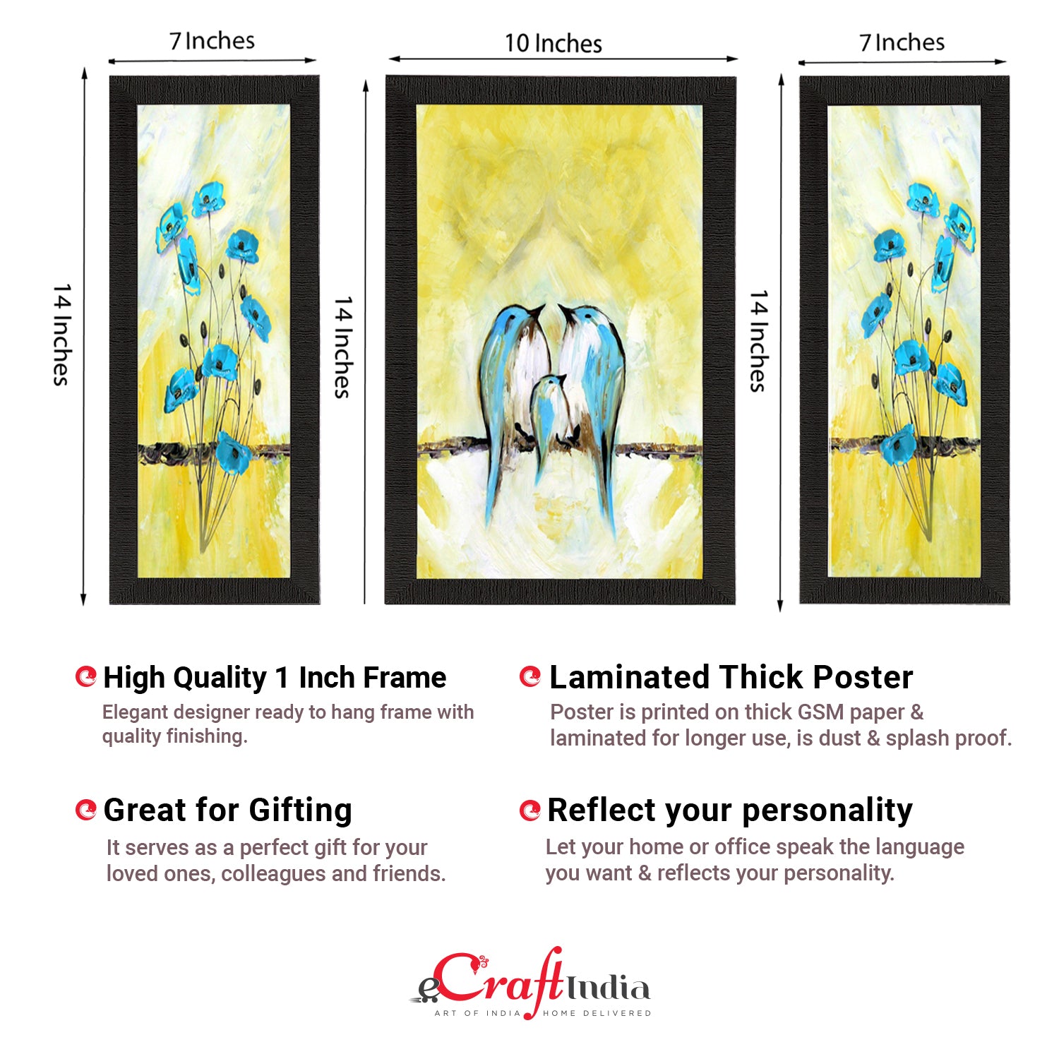 Set of 3 Flying Birds Satin Matt Texture UV Art Painting 2