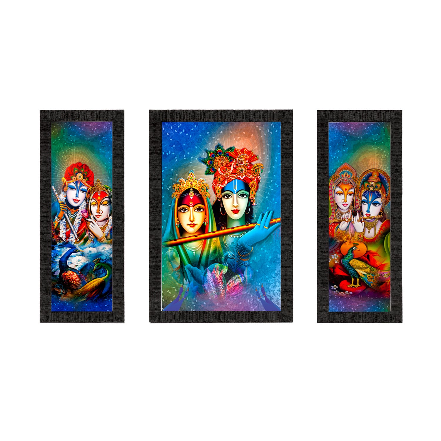 Set Of 3 Abstract Radha Krishna Satin Matt Texture UV Art Painting