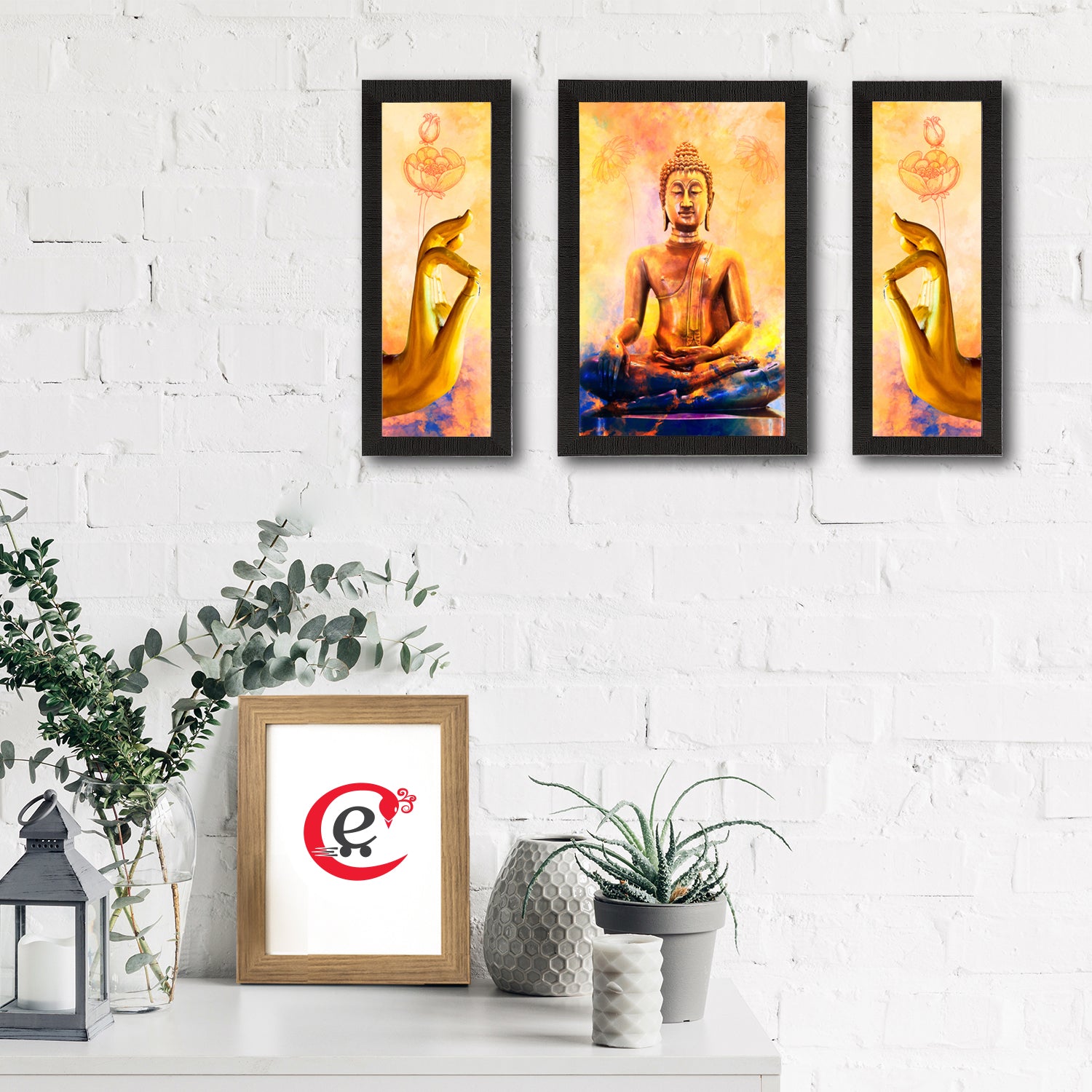 Set Of 3 Lord Buddha Satin Matt Texture UV Art Painting 1