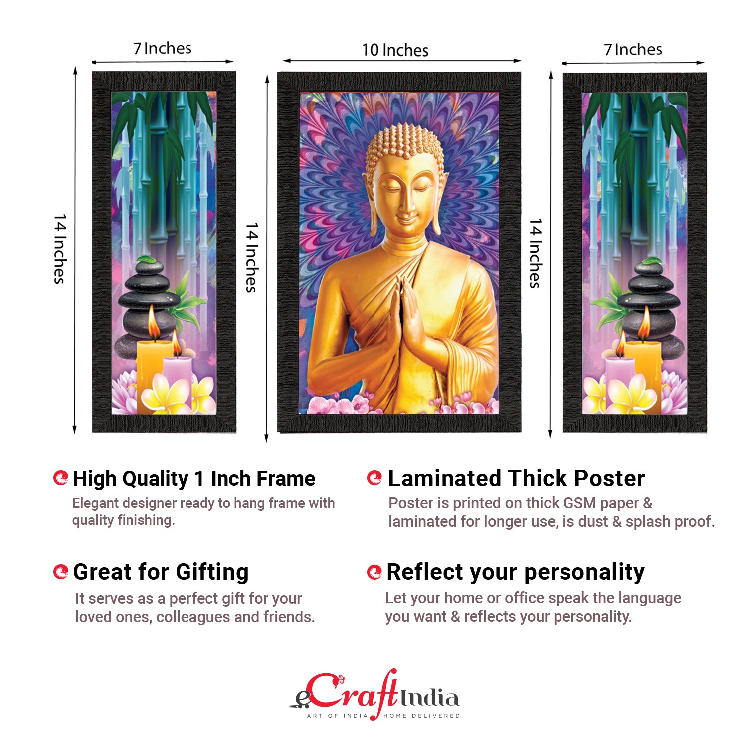 Set Of 3 Lord Buddha Satin Matt Texture UV Art Painting 2