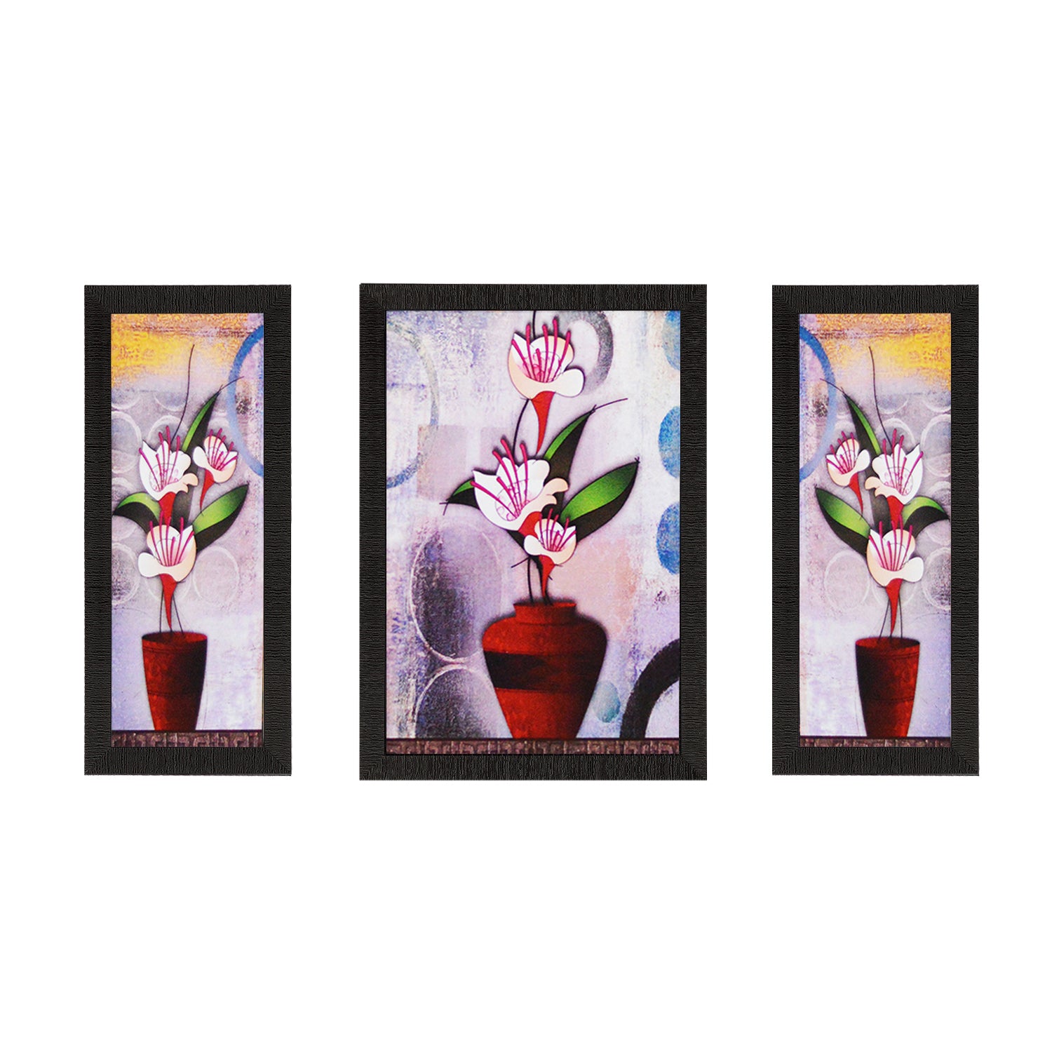 Set Of 3 Botanical Floral Satin Matt Texture UV Art Painting