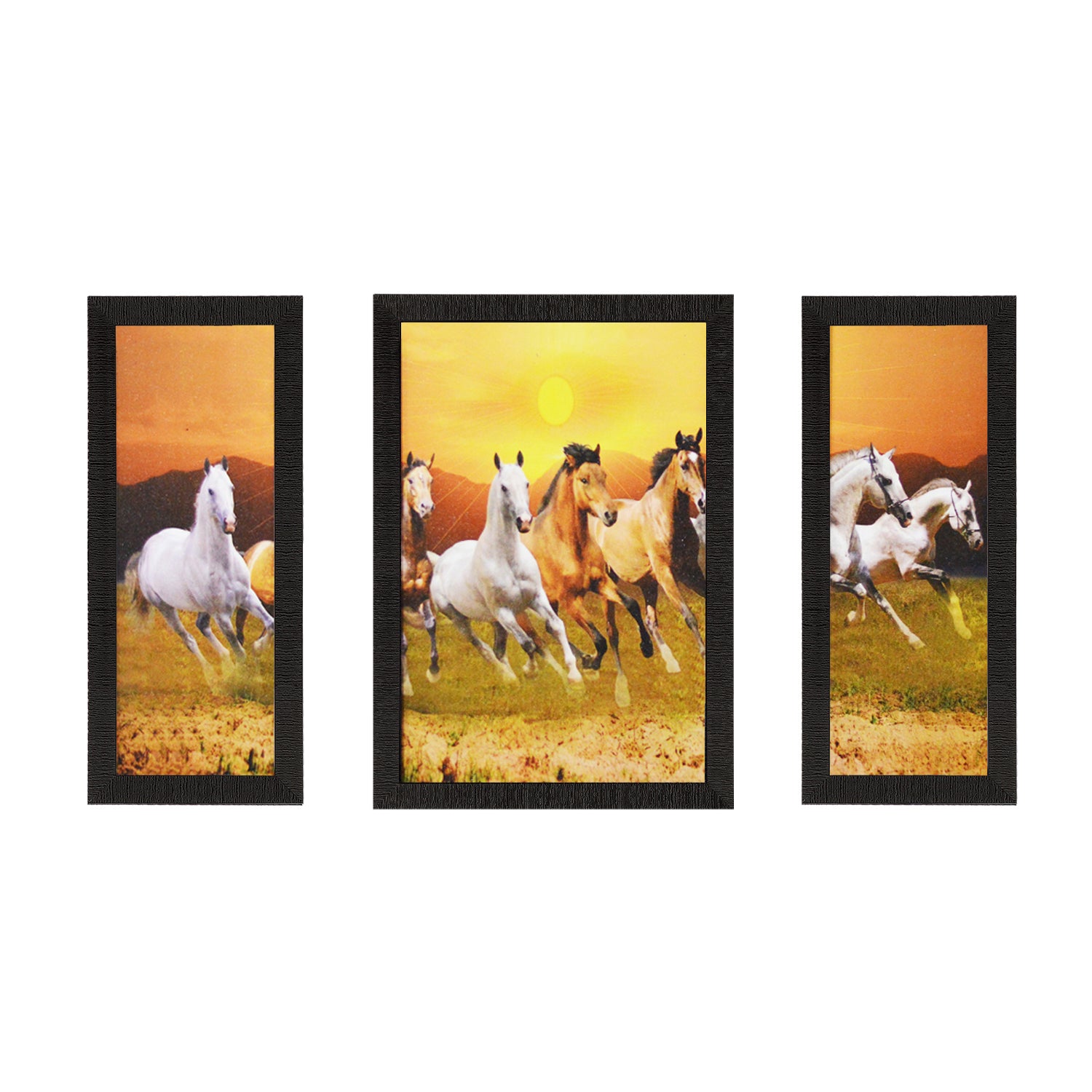 Set of 3 Running Horses Satin Matt Texture UV Art Painting