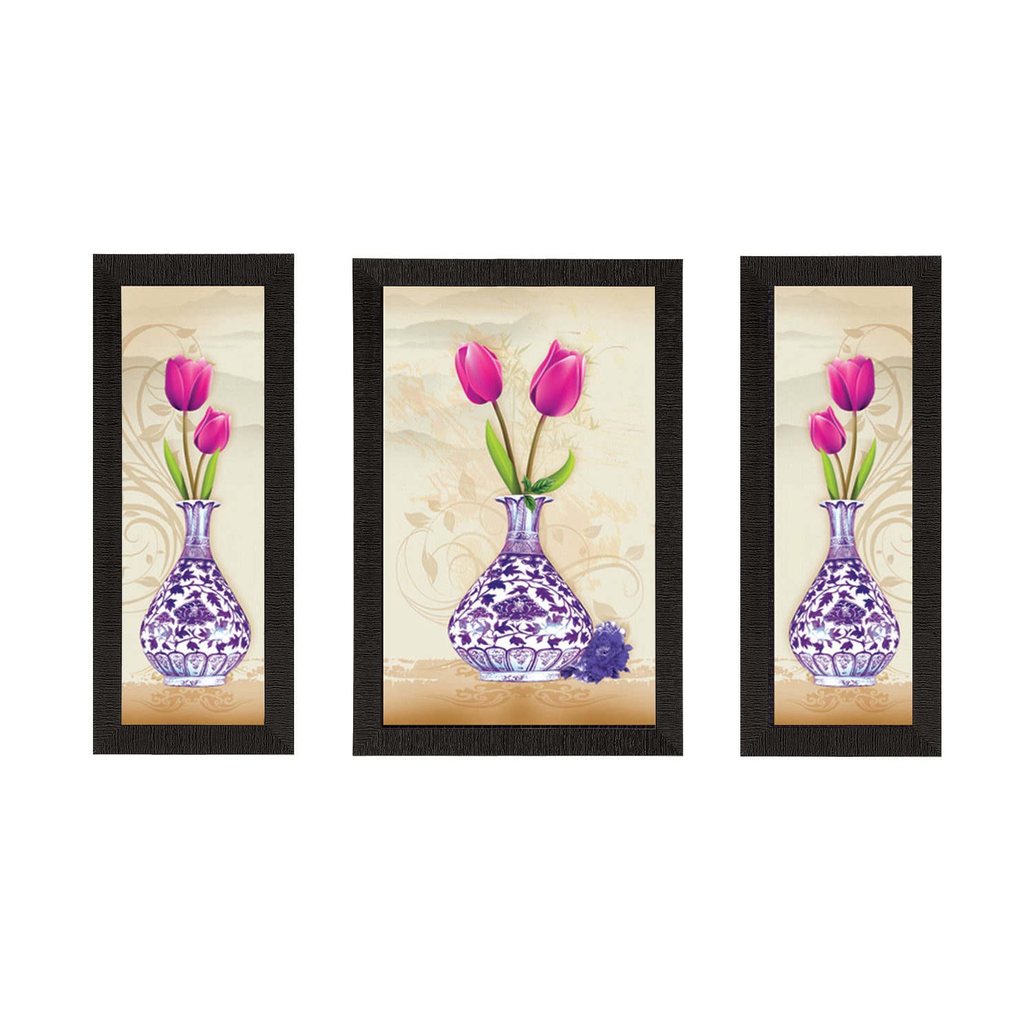 Set of 3 Botanical Floral Satin Matt Texture UV Art Painting