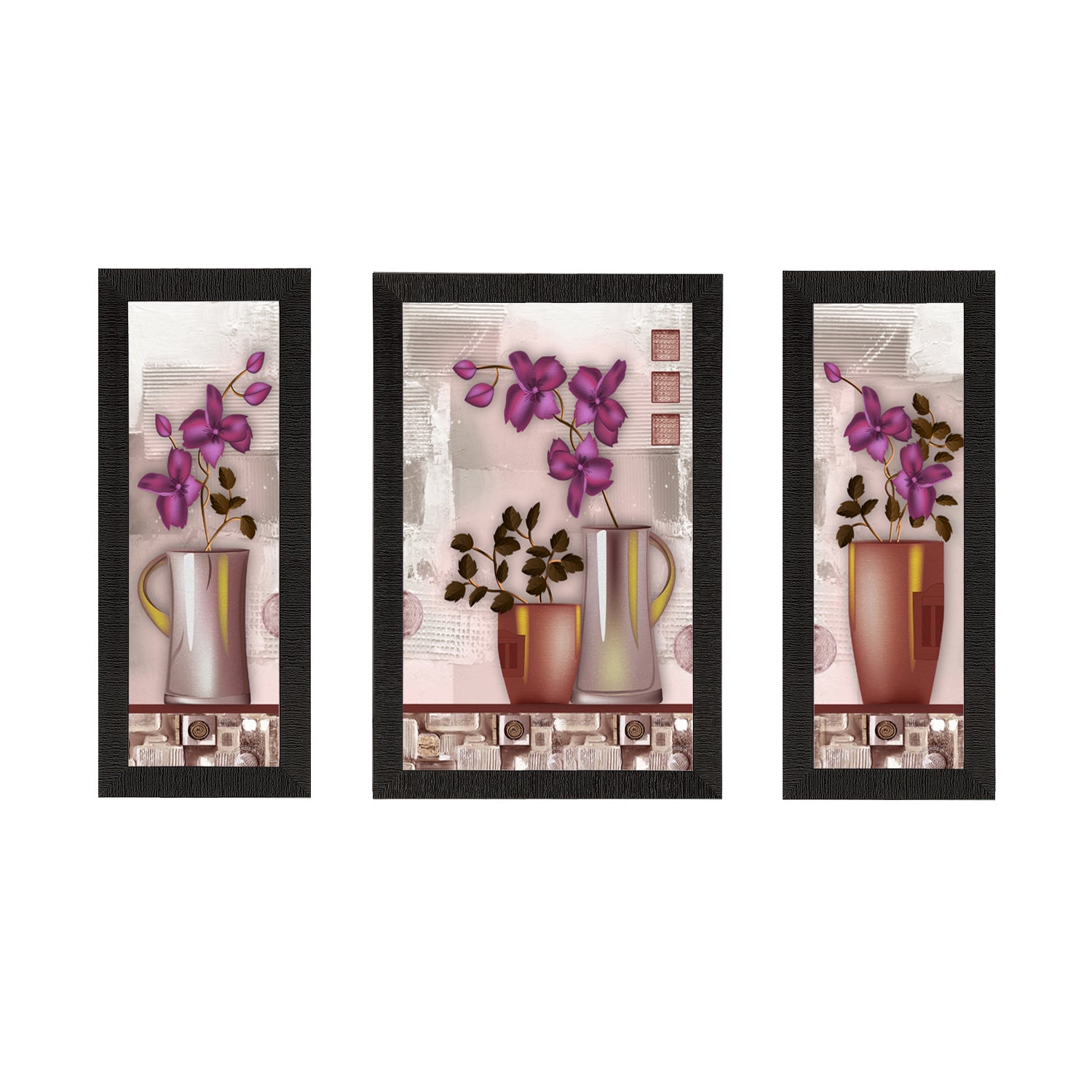 Set of 3 Botanical Floral Satin Matt Texture UV Art Painting