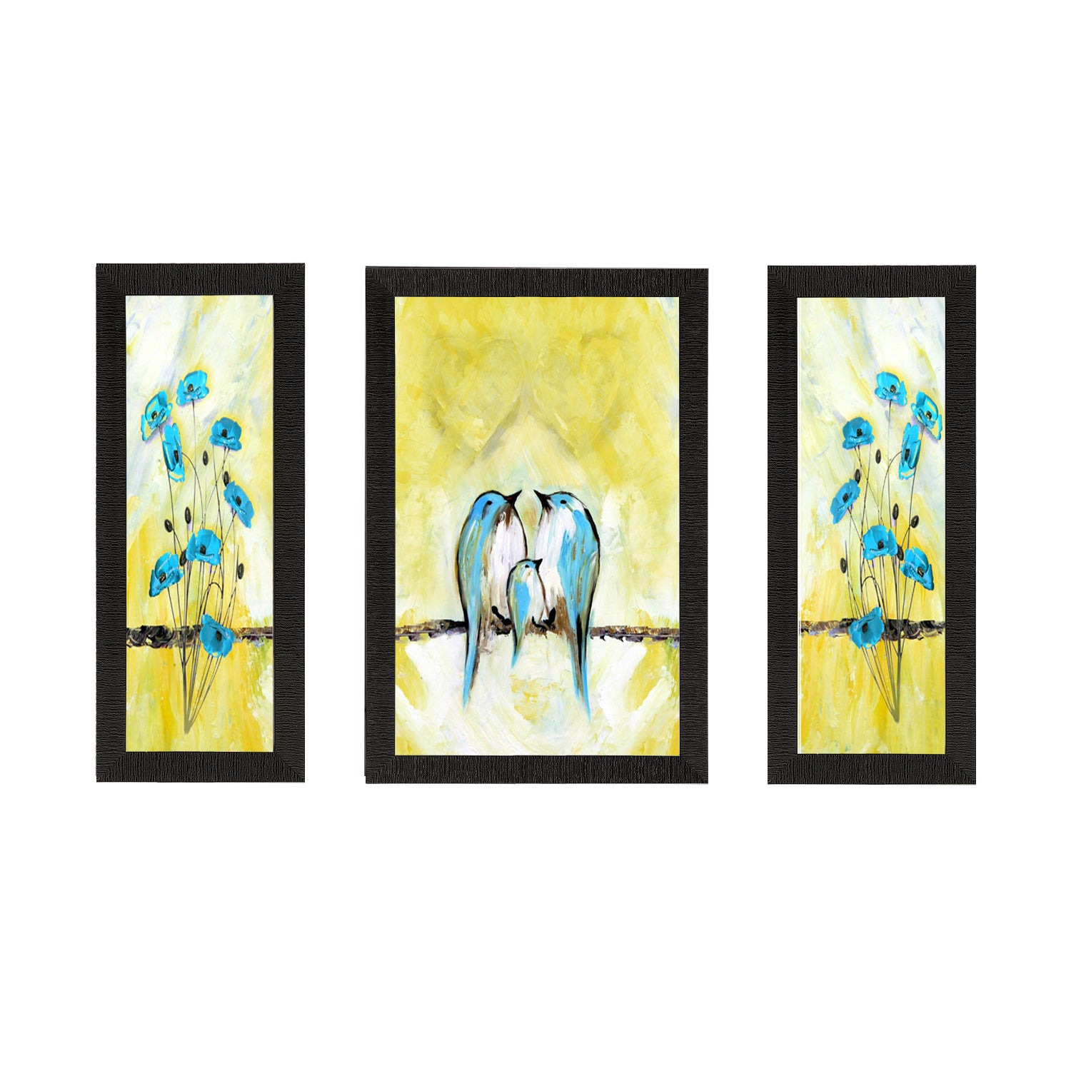 Set of 3 Sitting Birds Satin Matt Texture UV Art Painting