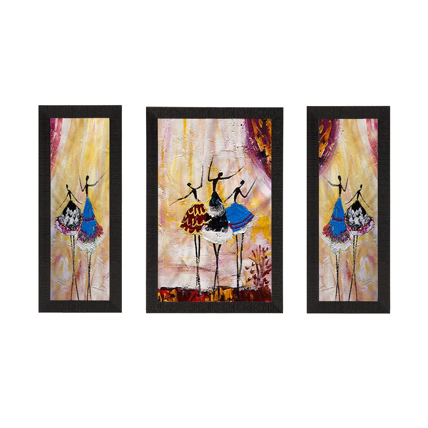 Set of 3 Abstract Dancing Lady Satin Matt Texture UV Art Painting