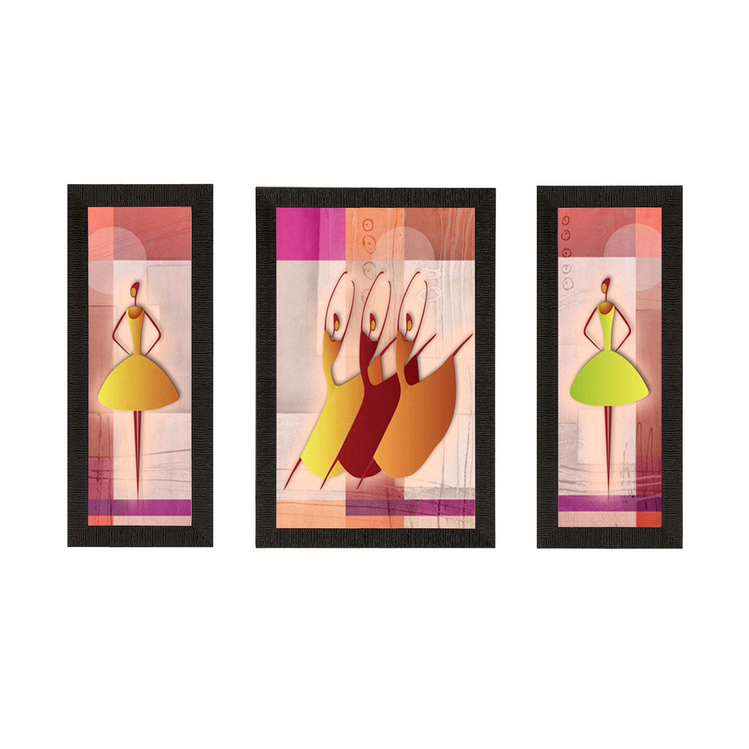 Set of 3 Abstract Dancing Lady Satin Matt Texture UV Art Painting