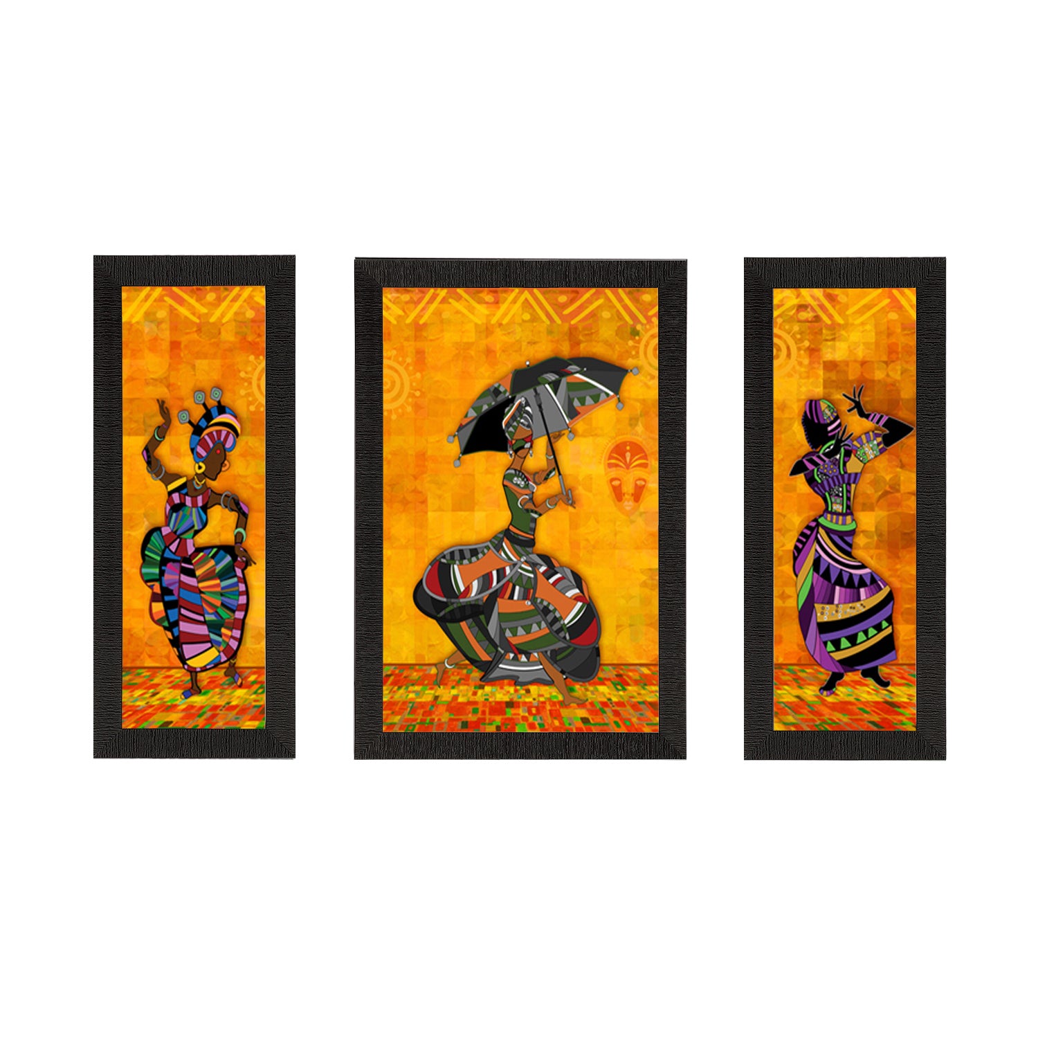 Set of 3 Dancing Lady Satin Matt Texture UV Art Painting