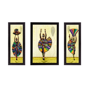 Set of 3 Dancing Tribal Lady Satin Matt Texture UV Art Painting
