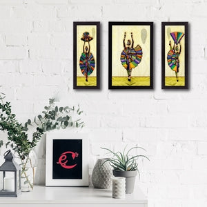 Set of 3 Dancing Tribal Lady Satin Matt Texture UV Art Painting 1