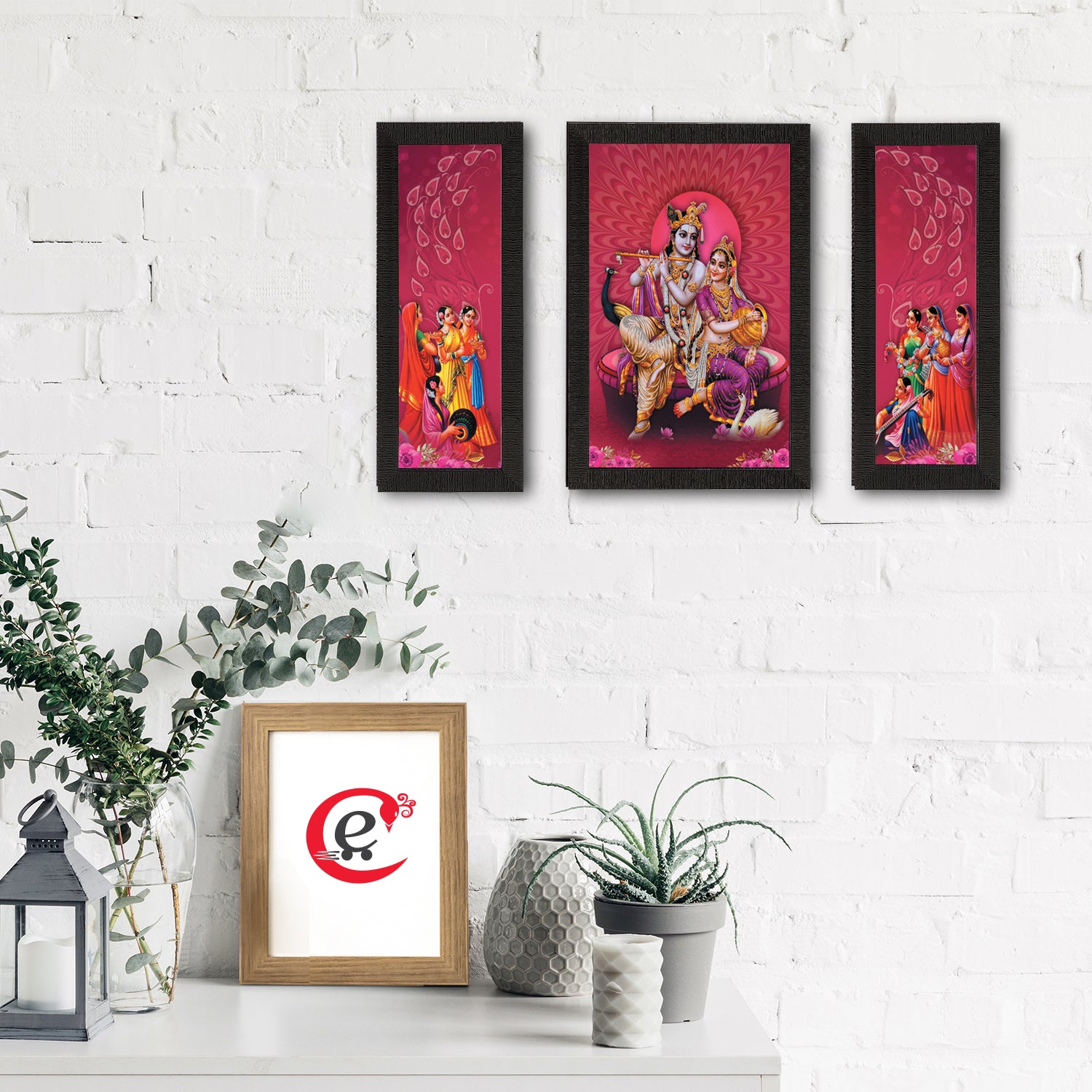 Set of 3 Radha Krishna Satin Matt Texture UV Art Painting 1