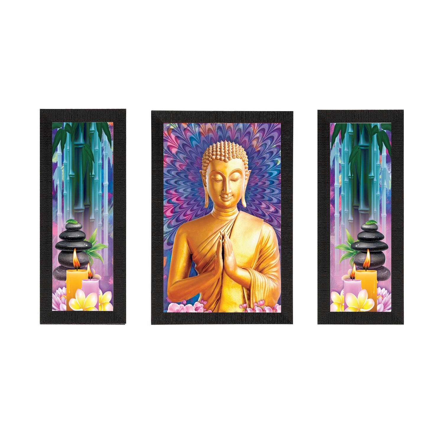 Set of 3 Lord Buddha Satin Matt Texture UV Art Painting