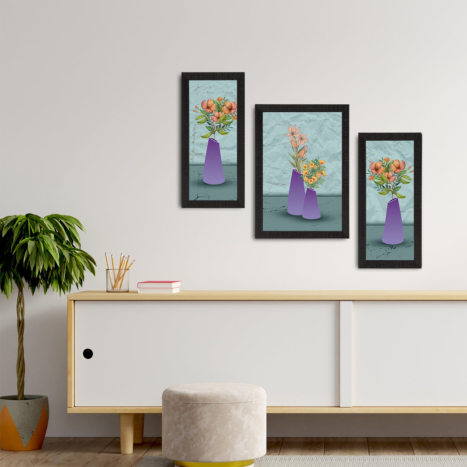 Set of 3 Botanical and Floral Satin Matt Textured UV Art Painting 2