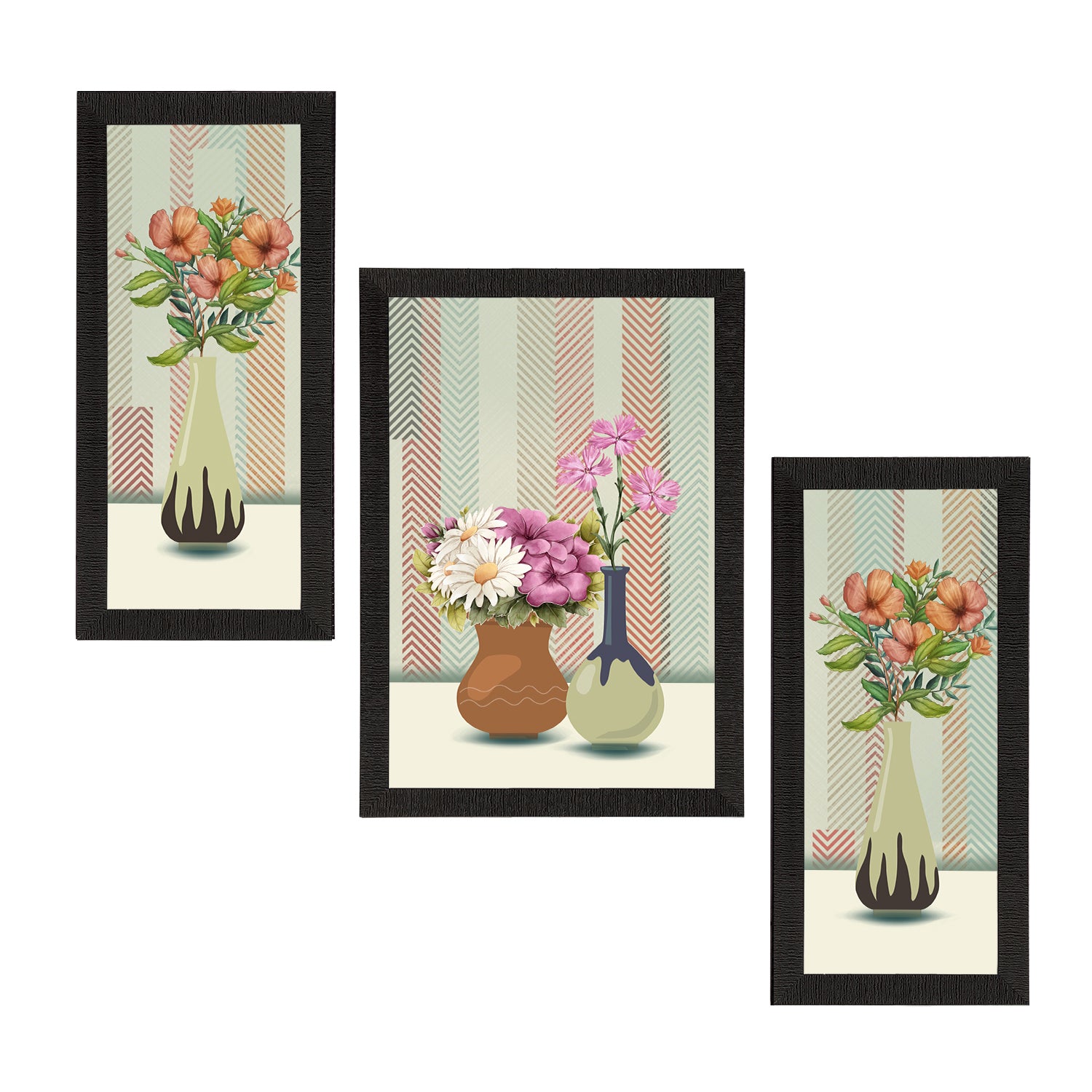 Set of 3 Botanical and Floral Satin Matt Textured UV Art Painting