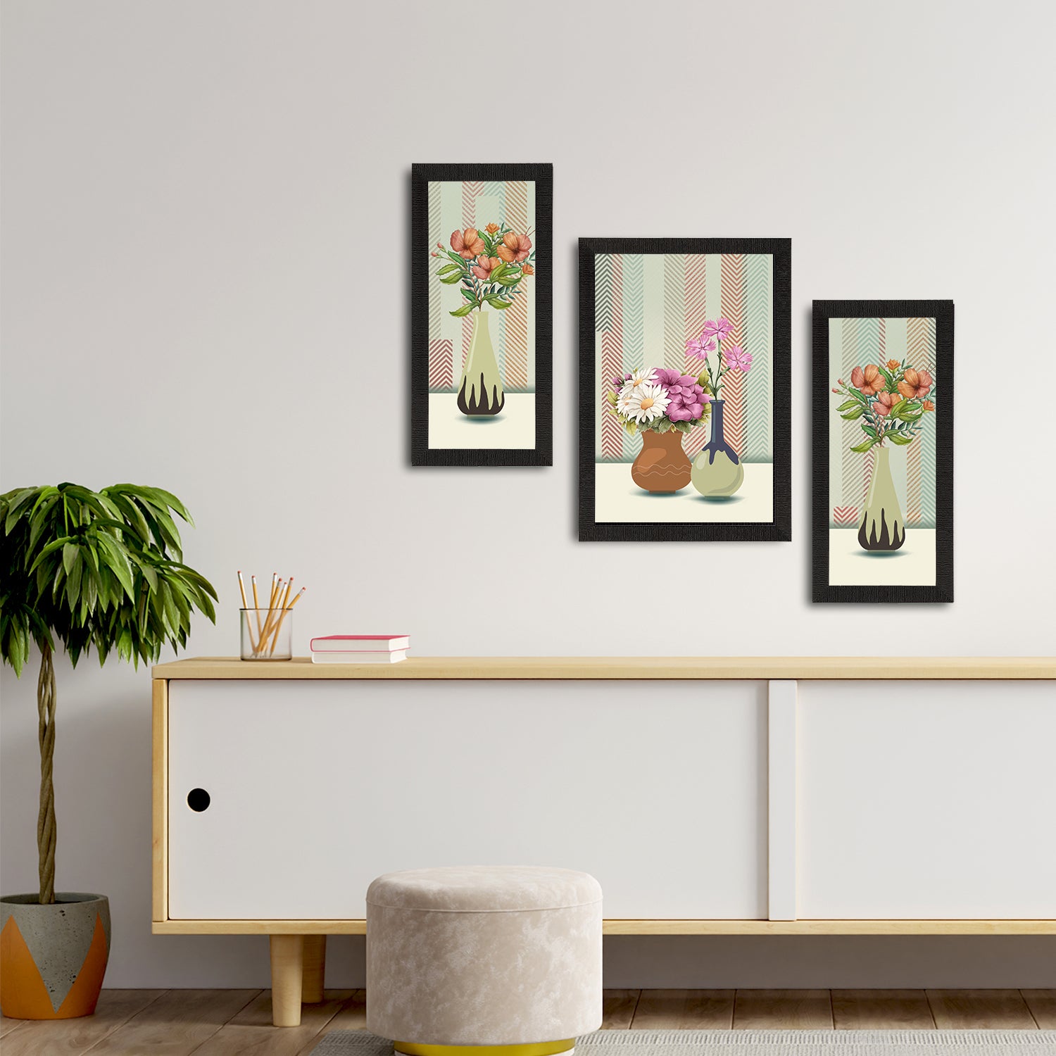 Set of 3 Botanical and Floral Satin Matt Textured UV Art Painting 2