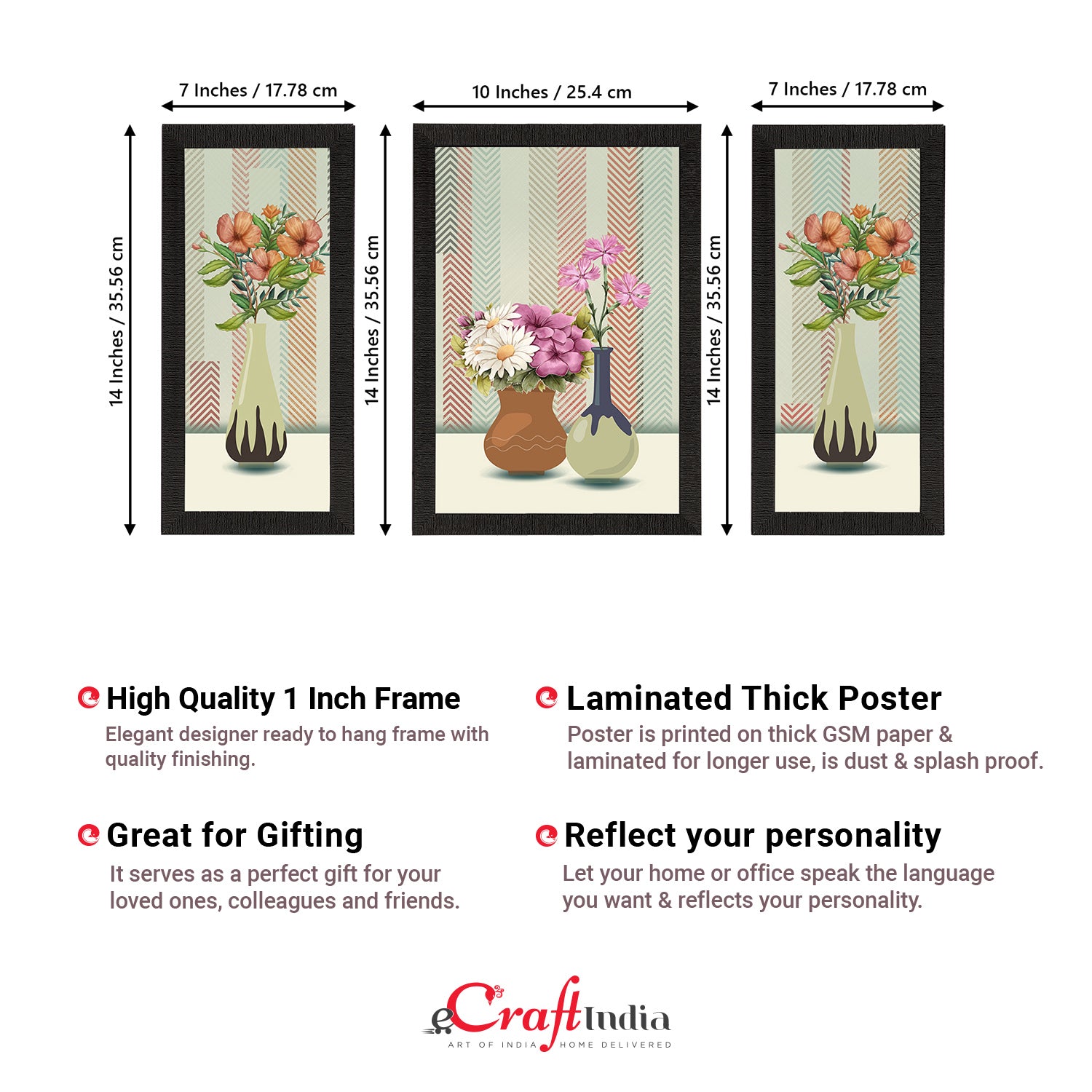 Set of 3 Botanical and Floral Satin Matt Textured UV Art Painting 3