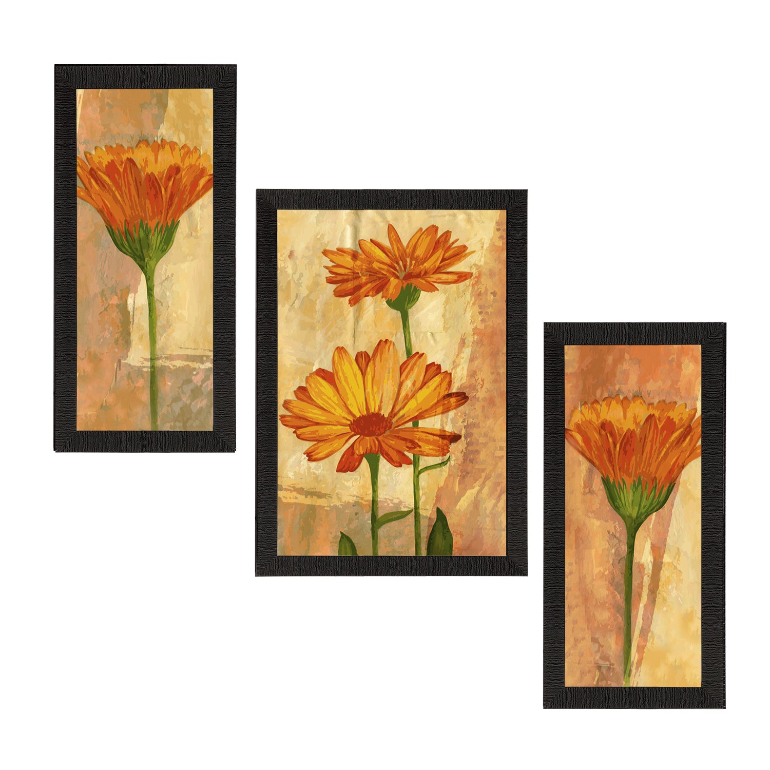 Set of 3 Botanical and Floral Satin Matt Textured UV Art Painting