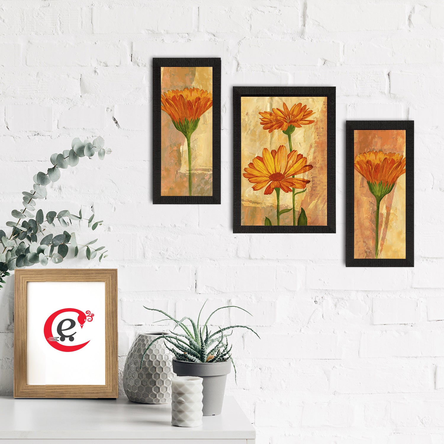 Set of 3 Botanical and Floral Satin Matt Textured UV Art Painting 1