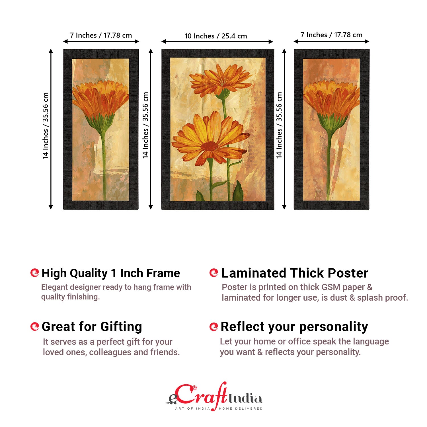 Set of 3 Botanical and Floral Satin Matt Textured UV Art Painting 3