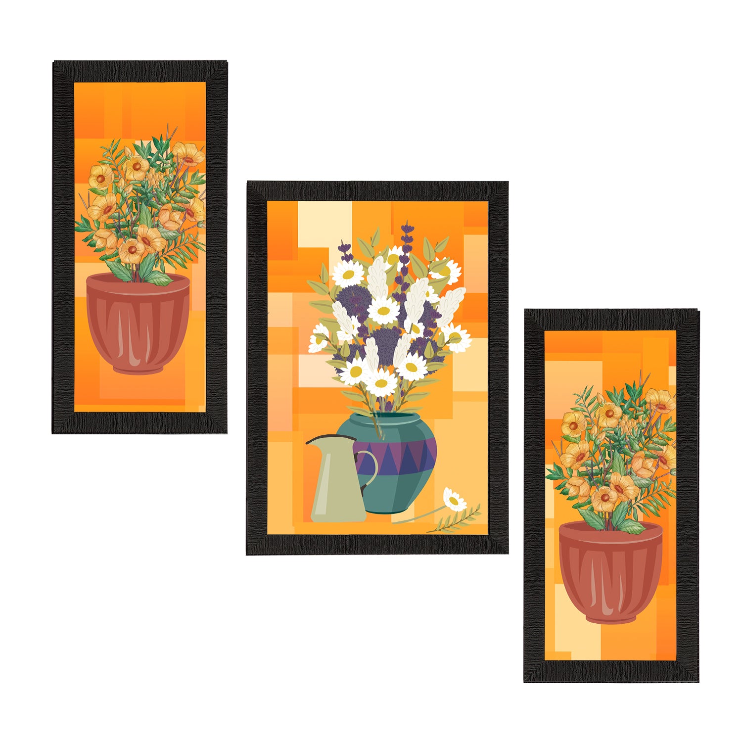 Set of 3 Botanical and Floral Satin Matt Textured UV Art Painting