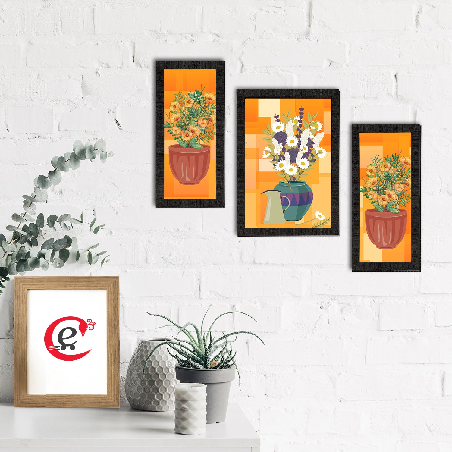 Set of 3 Botanical and Floral Satin Matt Textured UV Art Painting 1