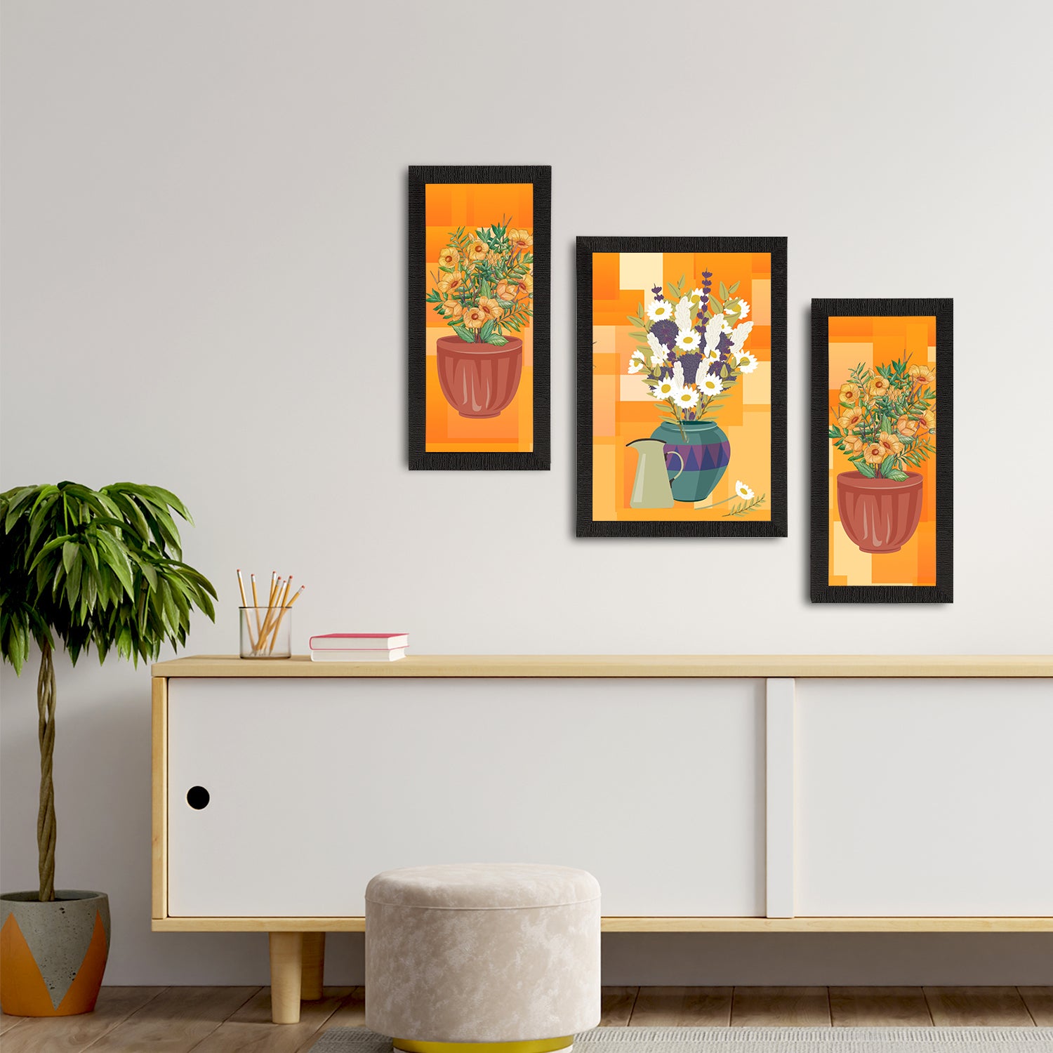 Set of 3 Botanical and Floral Satin Matt Textured UV Art Painting 2