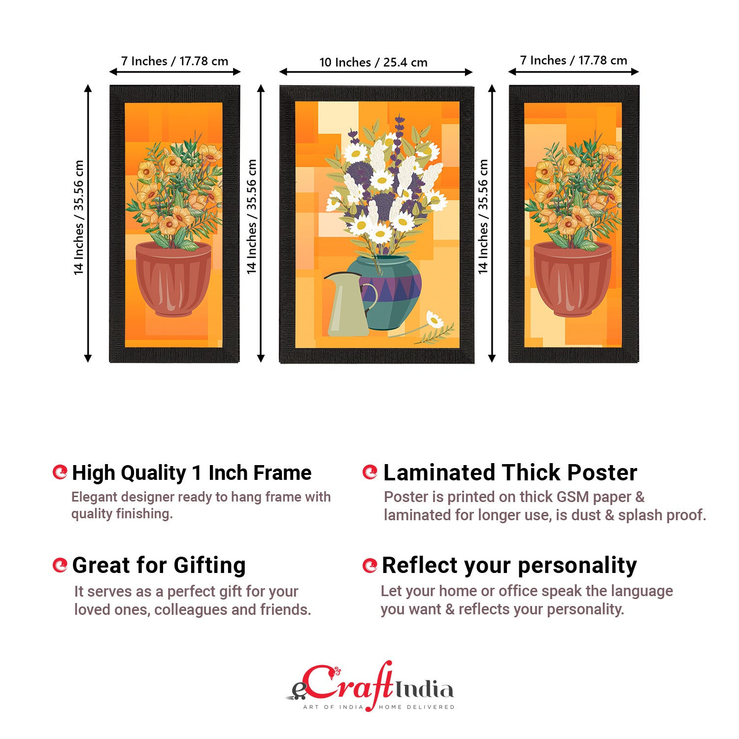 Set of 3 Botanical and Floral Satin Matt Textured UV Art Painting 3