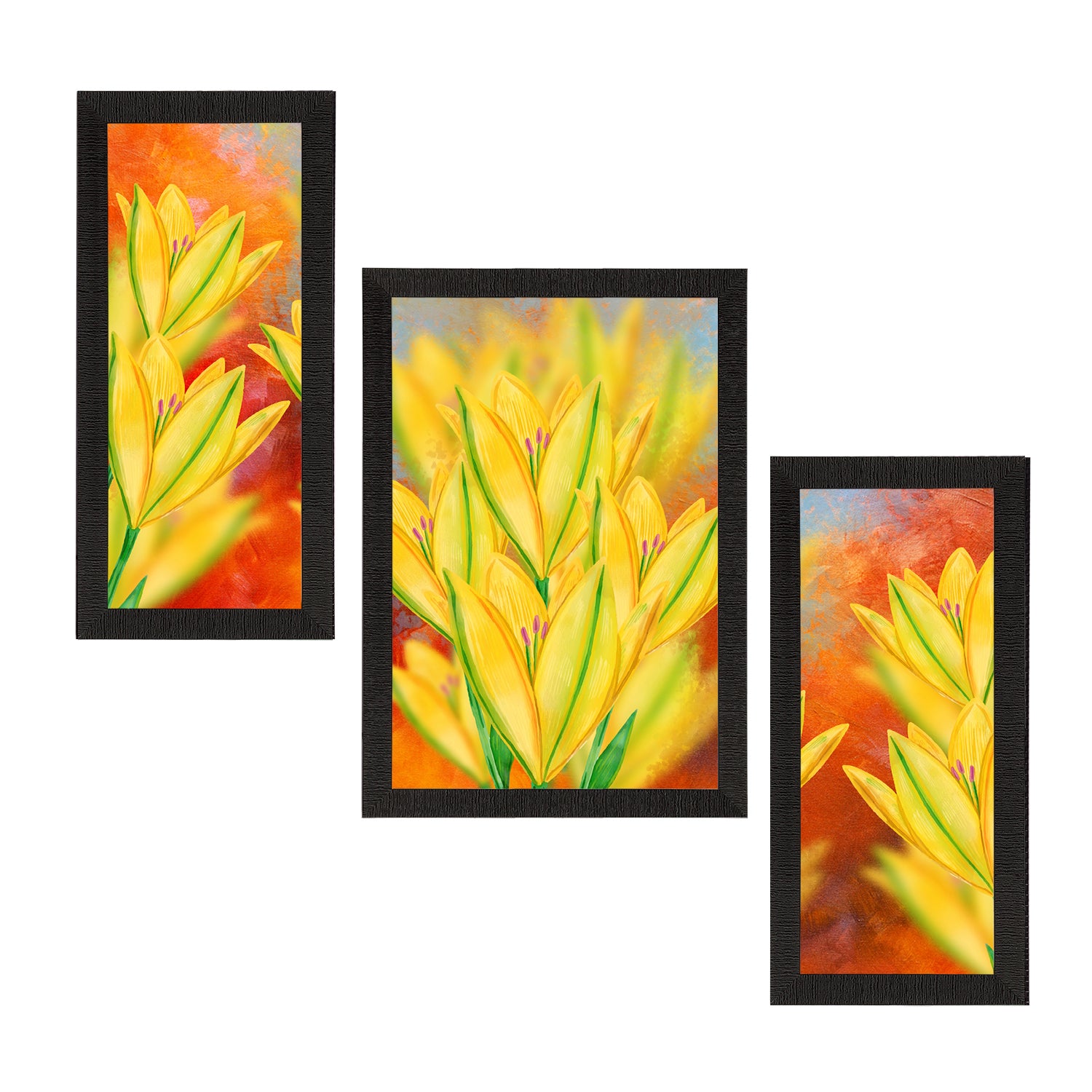 Set of 3 Botanical and Floral Satin Matt Textured UV Art Painting