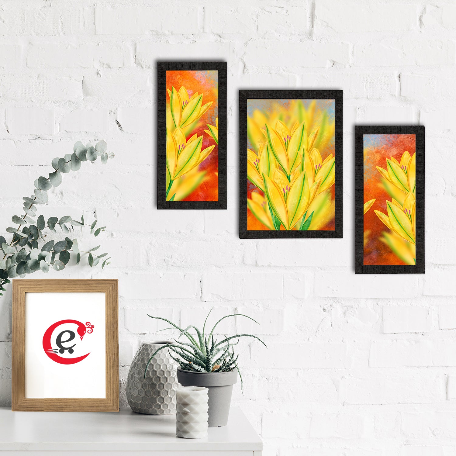 Set of 3 Botanical and Floral Satin Matt Textured UV Art Painting 1