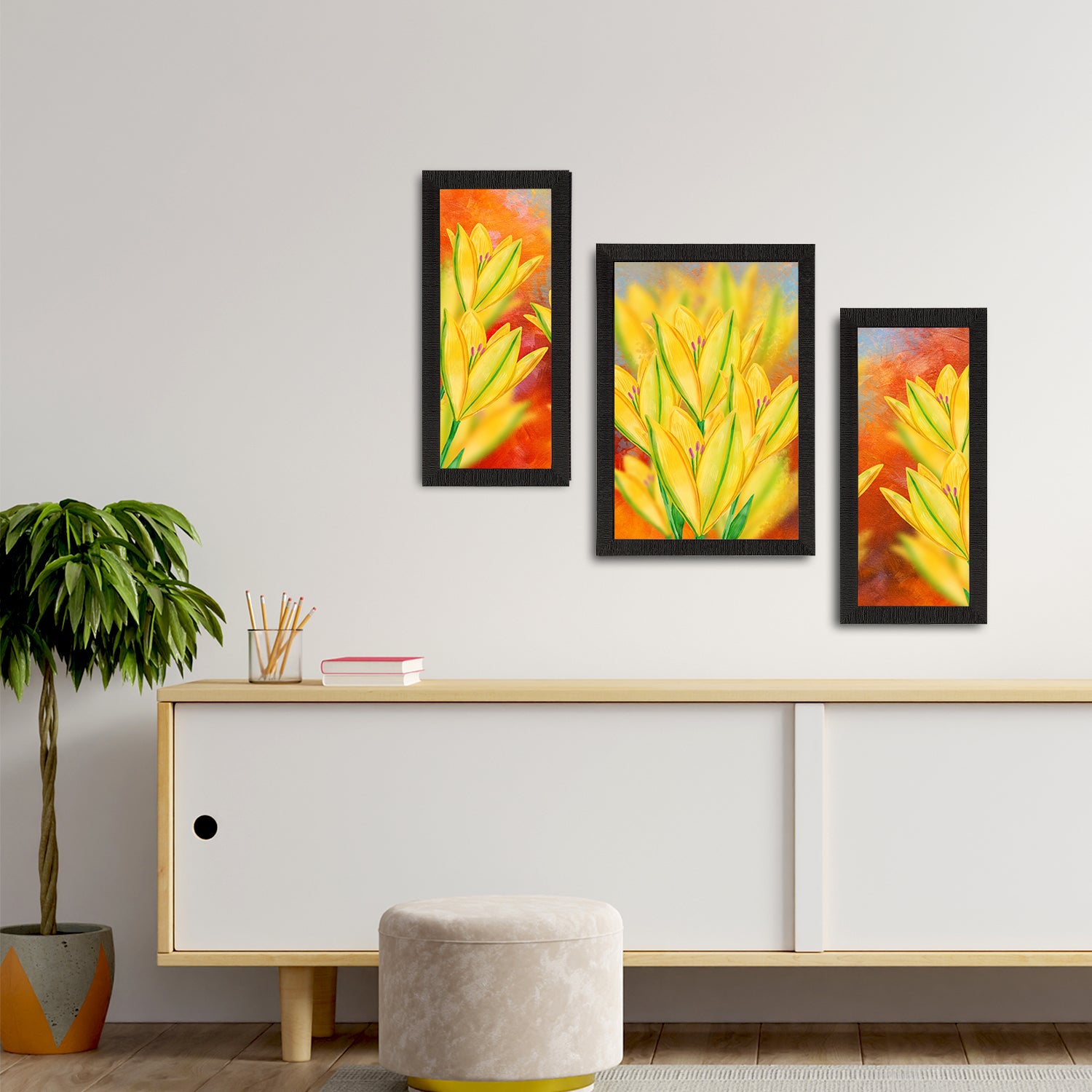 Set of 3 Botanical and Floral Satin Matt Textured UV Art Painting 2