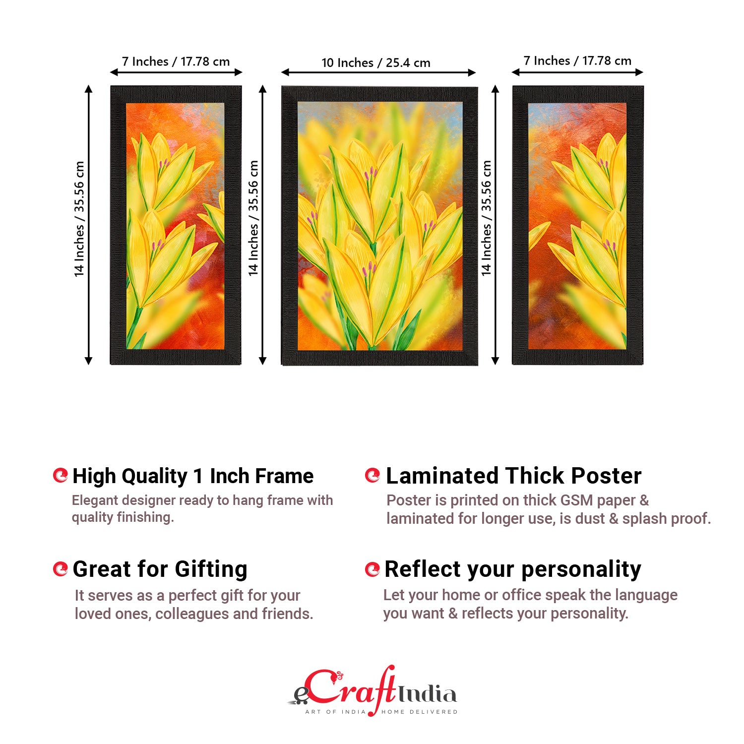 Set of 3 Botanical and Floral Satin Matt Textured UV Art Painting 3