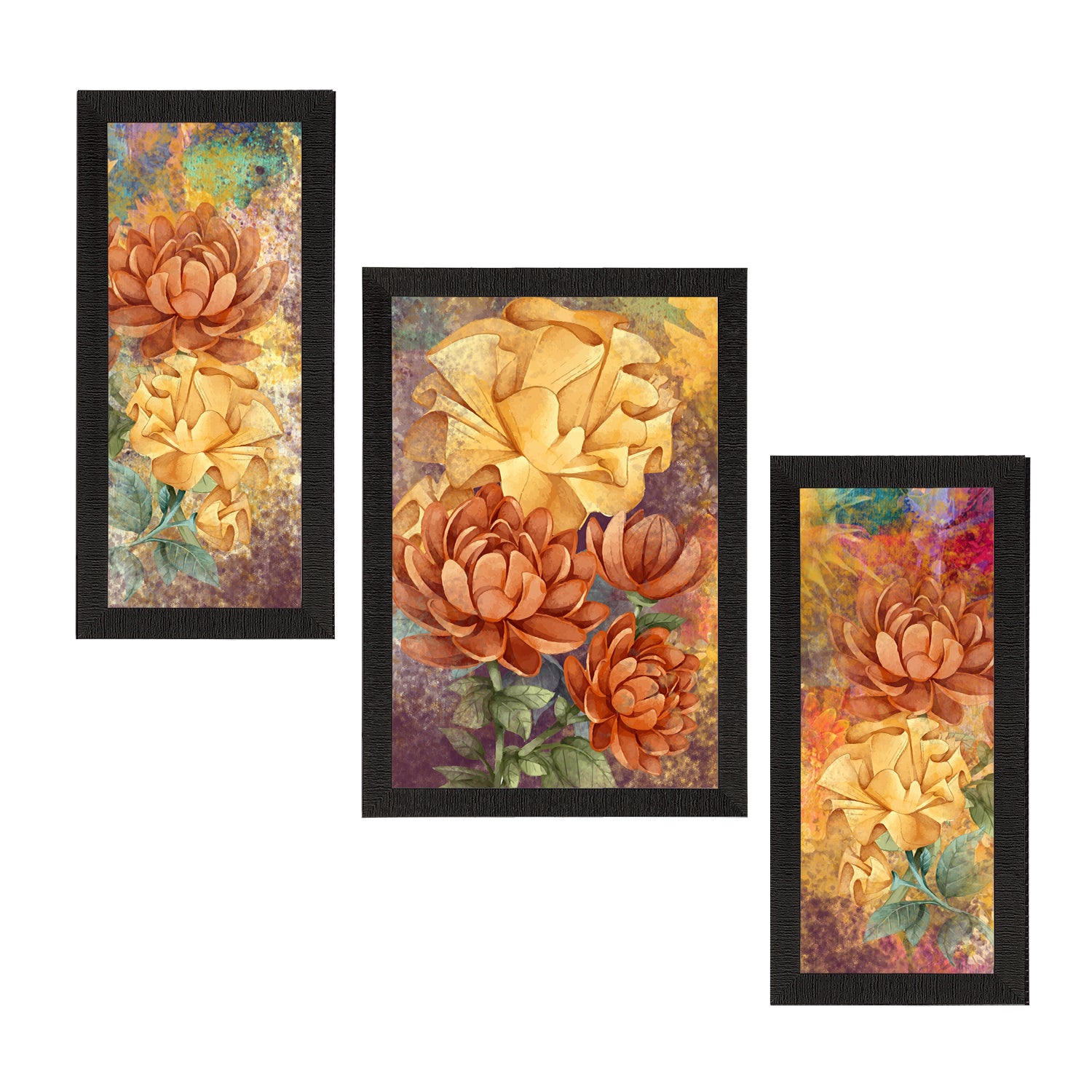 Set of 3 Botanical and Floral Satin Matt Textured UV Art Painting