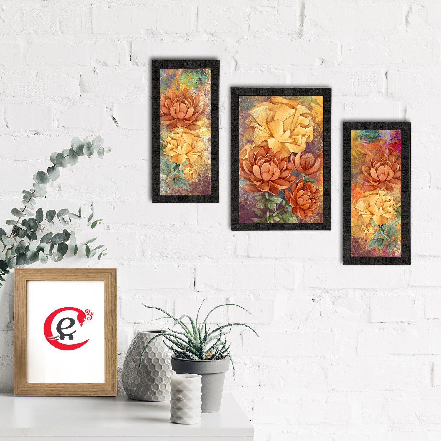 Set of 3 Botanical and Floral Satin Matt Textured UV Art Painting 1