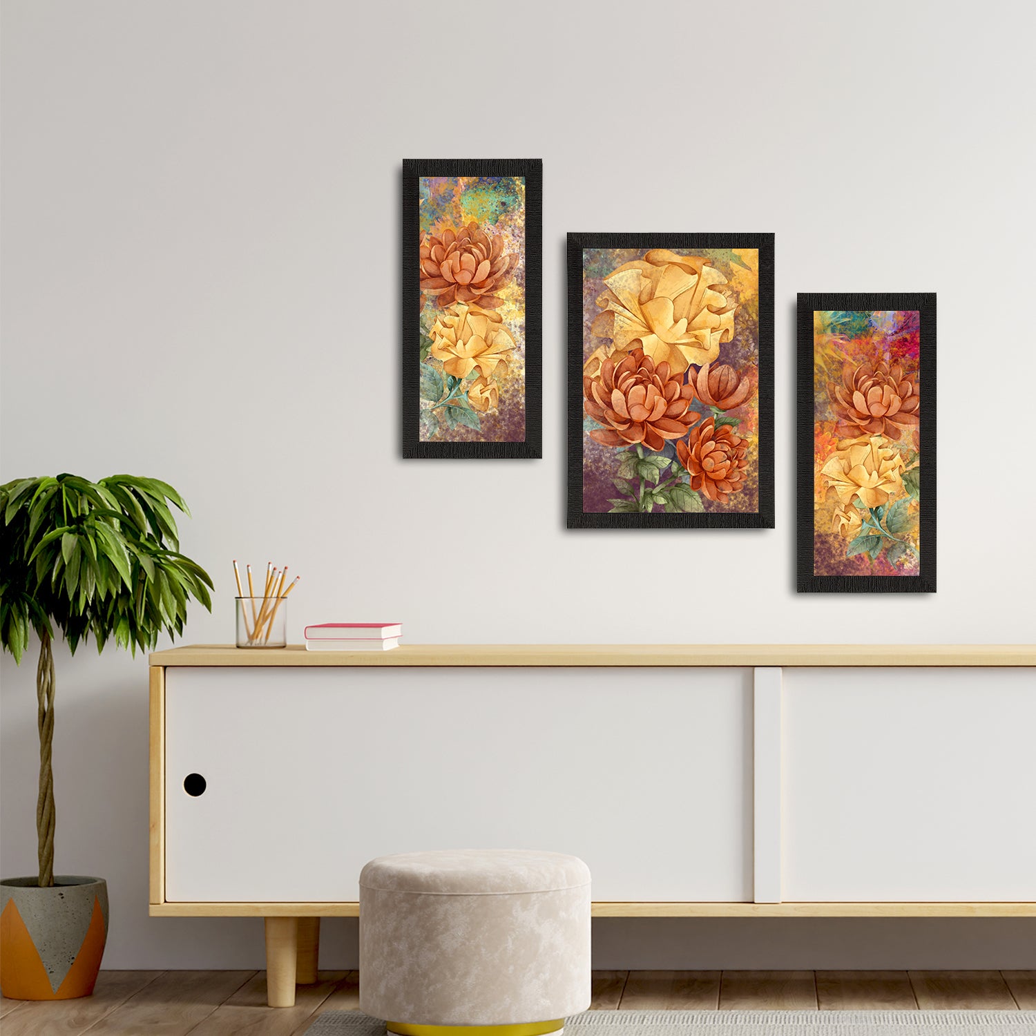 Set of 3 Botanical and Floral Satin Matt Textured UV Art Painting 2