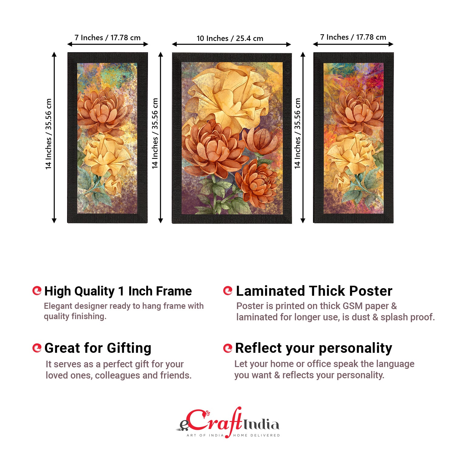 Set of 3 Botanical and Floral Satin Matt Textured UV Art Painting 3