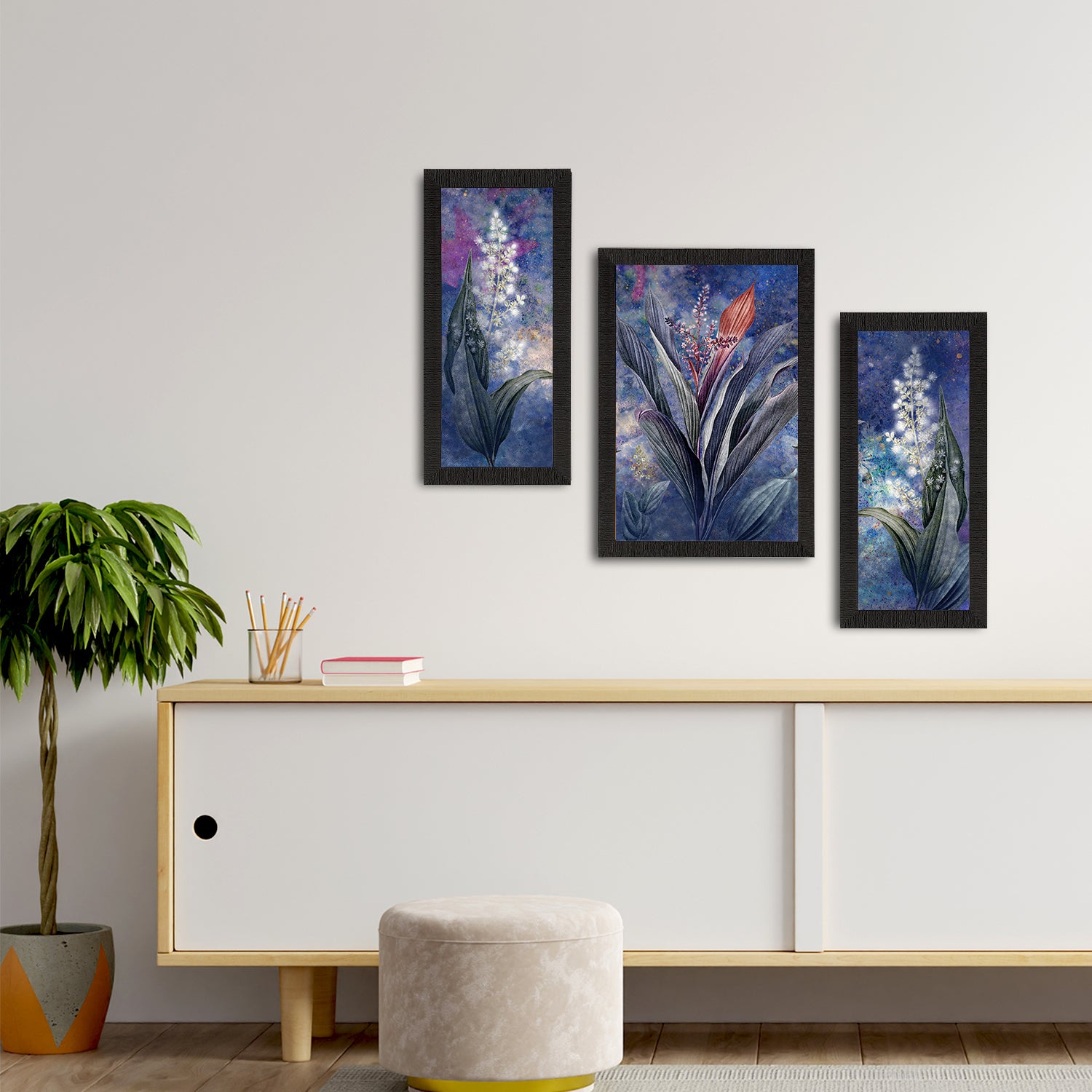 Set of 3 Botanical and Floral Satin Matt Textured UV Art Painting 2