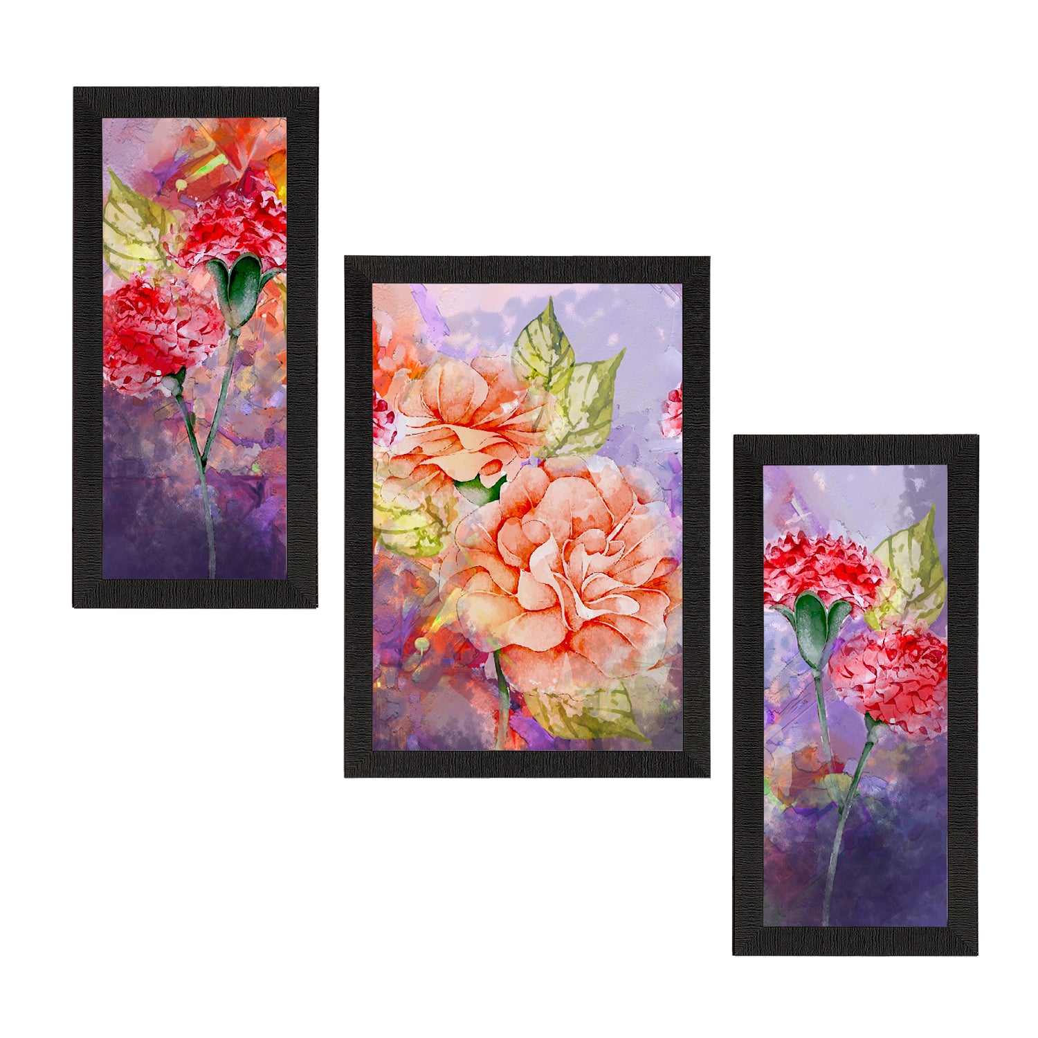 Set of 3 Botanical and Floral Satin Matt Textured UV Art Painting