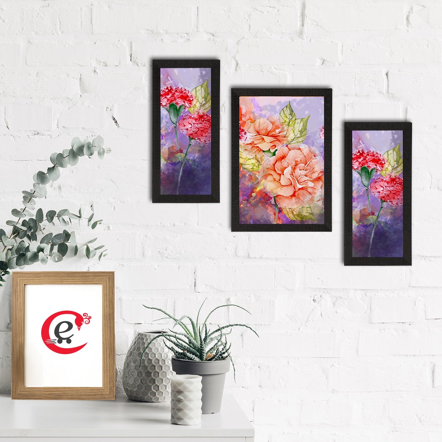 Set of 3 Botanical and Floral Satin Matt Textured UV Art Painting 1