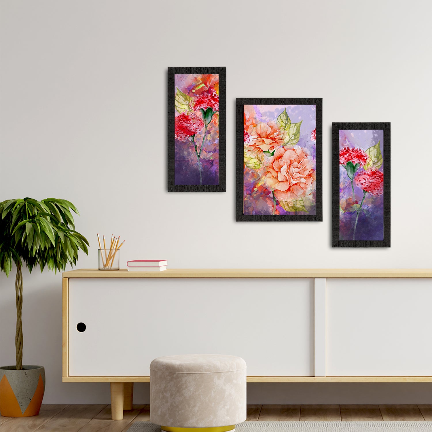 Set of 3 Botanical and Floral Satin Matt Textured UV Art Painting 2