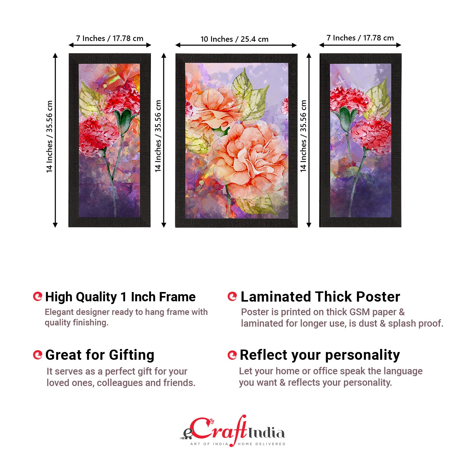 Set of 3 Botanical and Floral Satin Matt Textured UV Art Painting 3