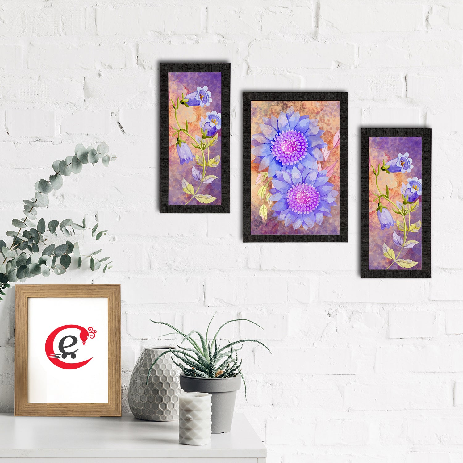 Set of 3 Botanical and Floral Satin Matt Textured UV Art Painting 1