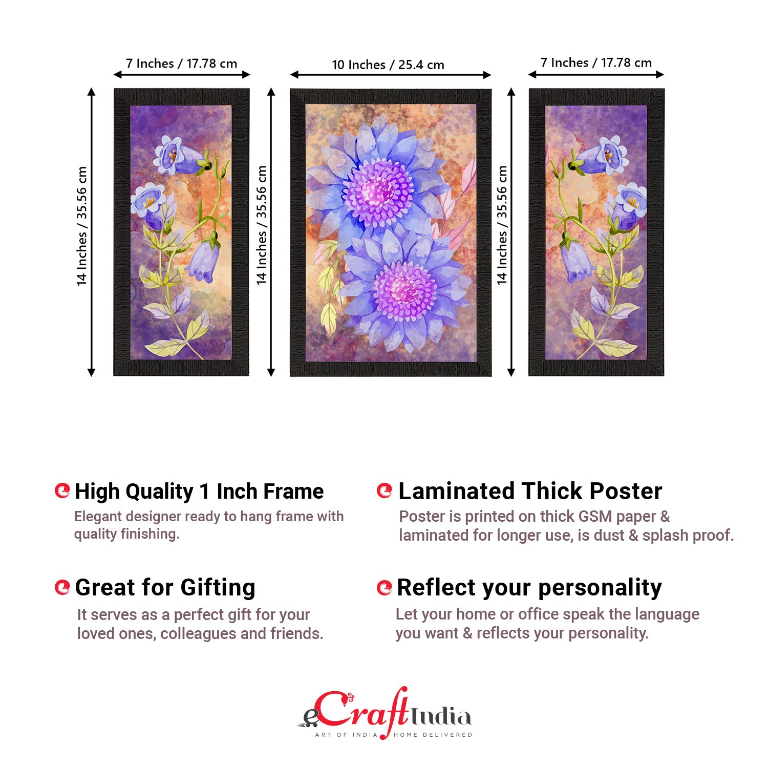 Set of 3 Botanical and Floral Satin Matt Textured UV Art Painting 3