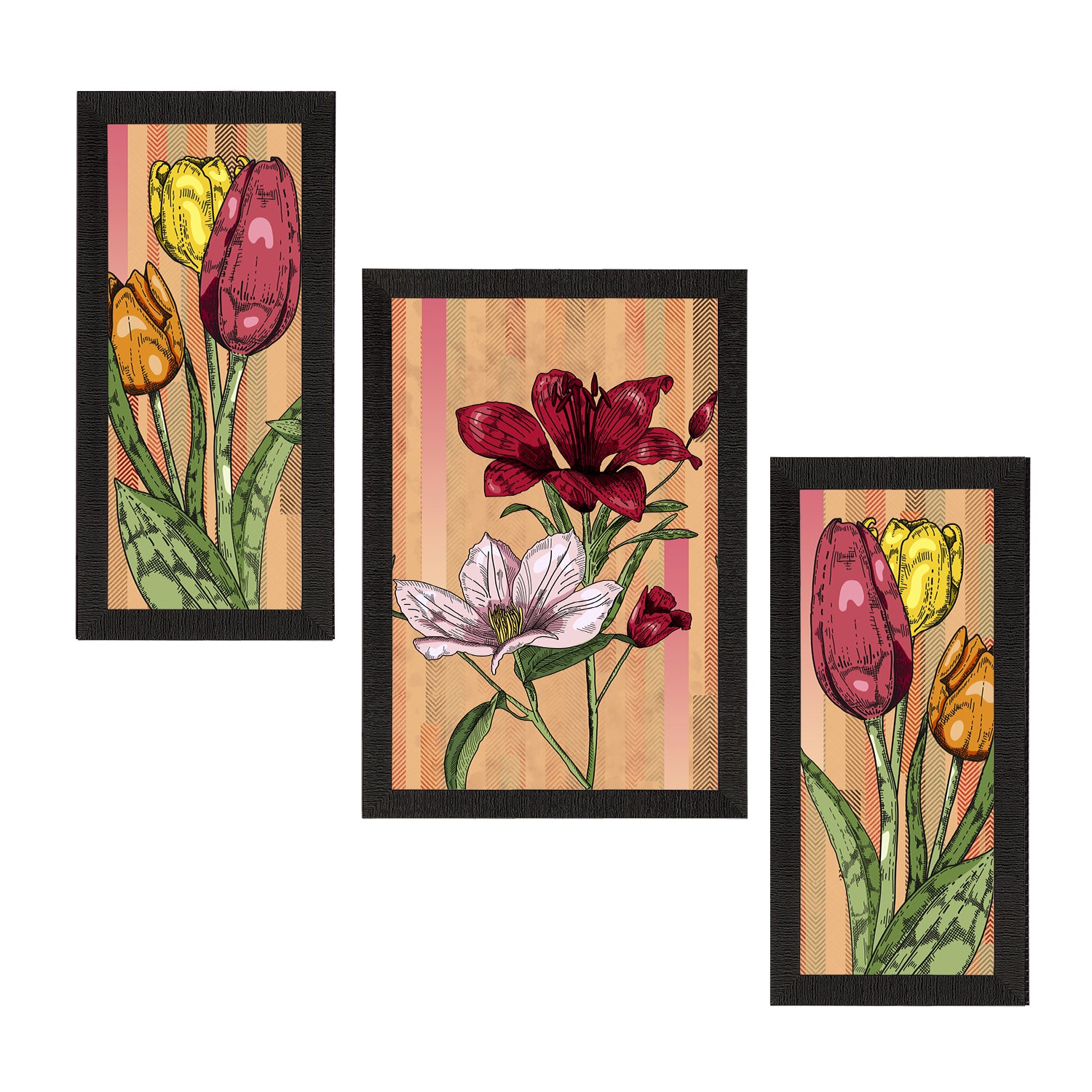 Set of 3 Botanical and Floral Satin Matt Textured UV Art Painting