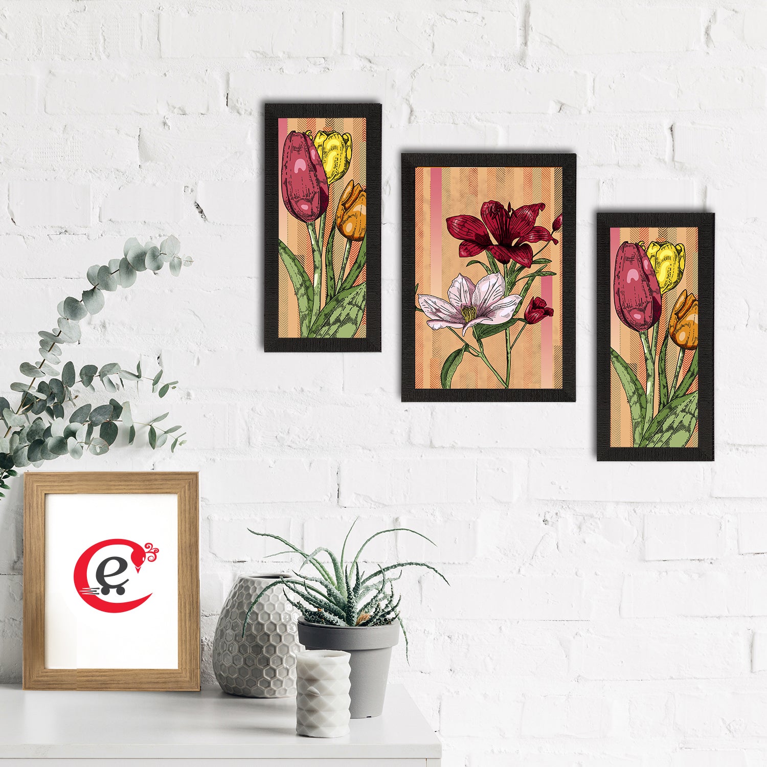 Set of 3 Botanical and Floral Satin Matt Textured UV Art Painting 1