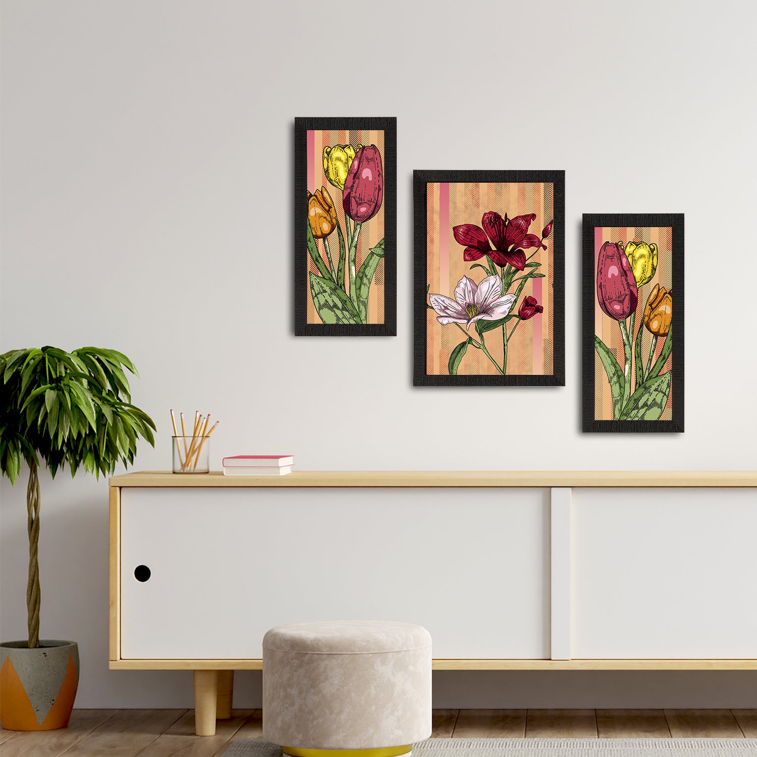 Set of 3 Botanical and Floral Satin Matt Textured UV Art Painting 2