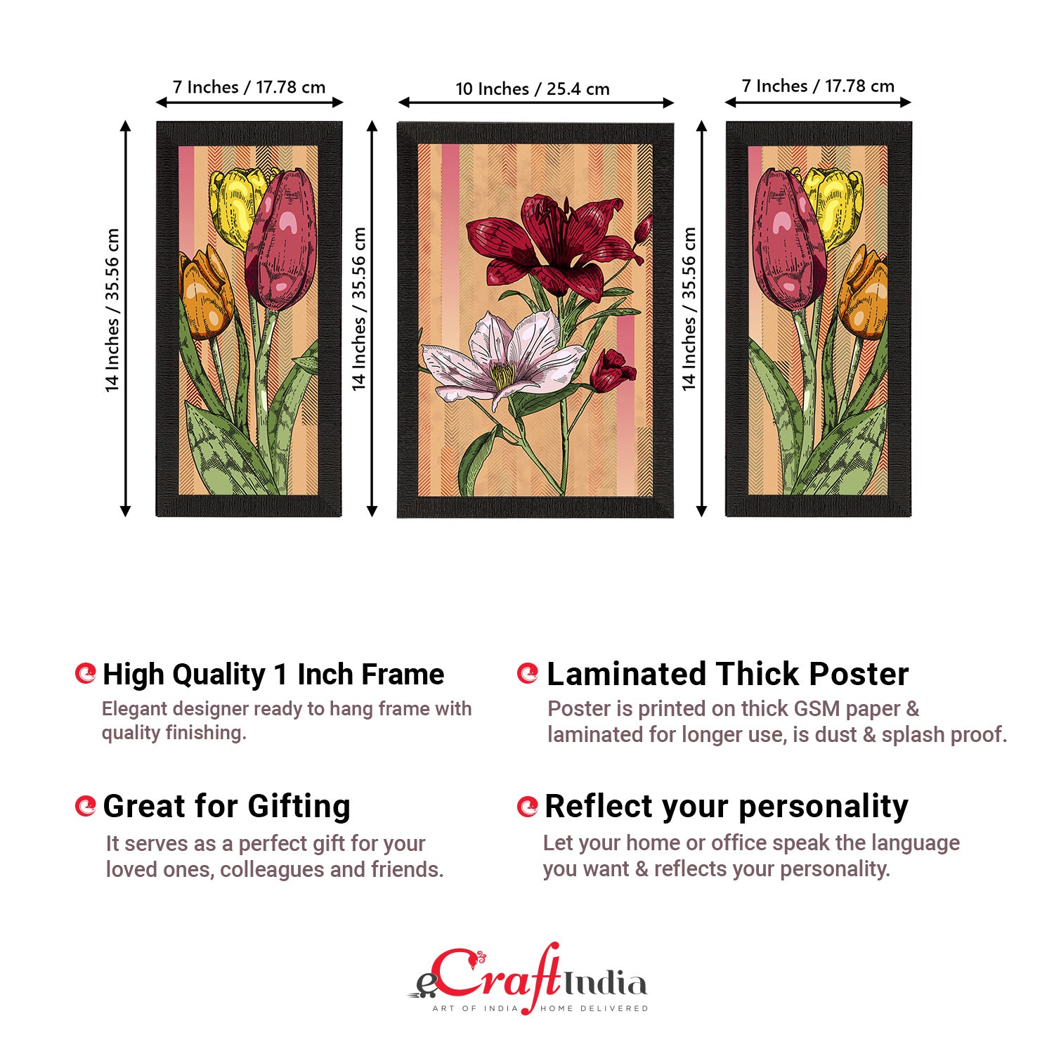 Set of 3 Botanical and Floral Satin Matt Textured UV Art Painting 3