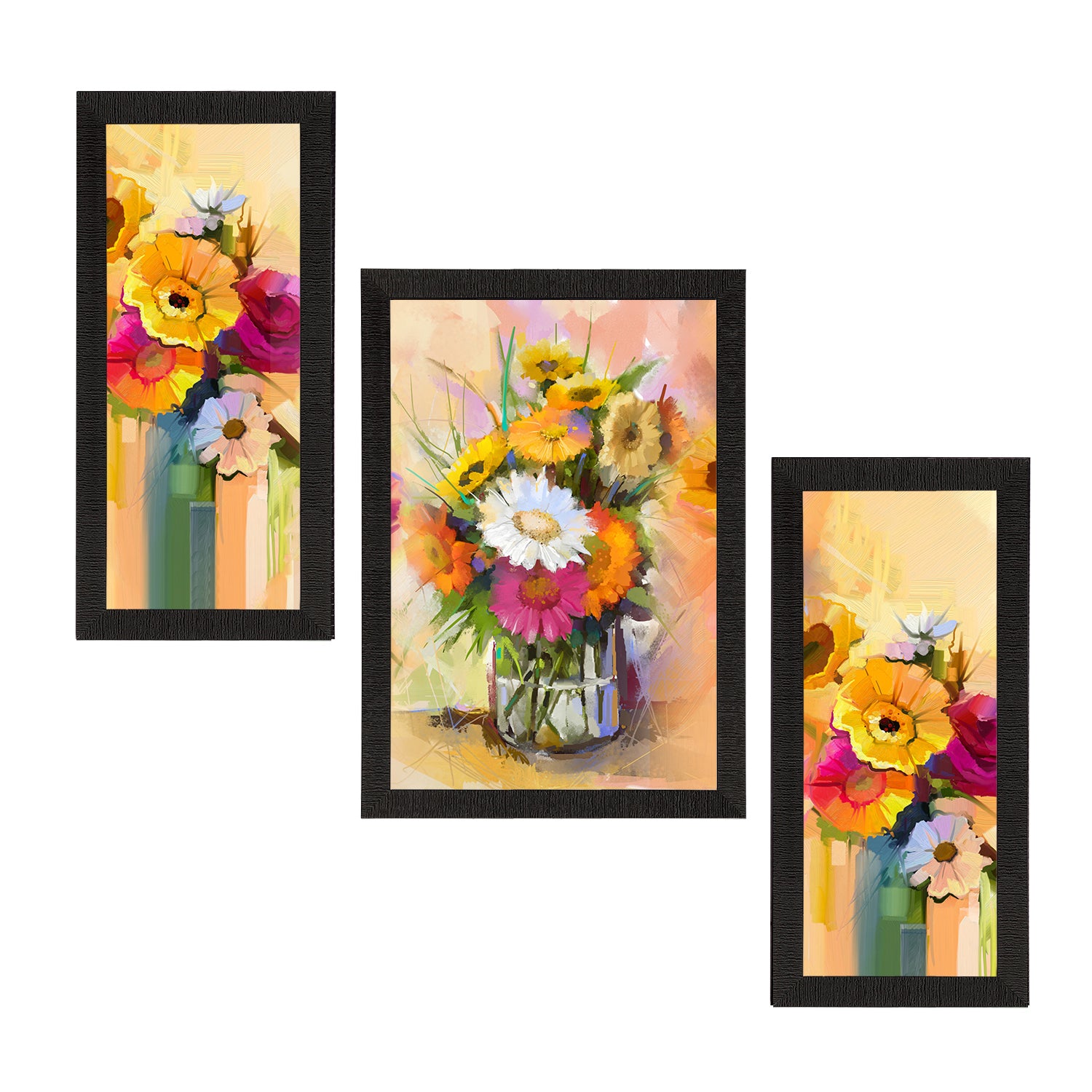 Set of 3 Botanical and Floral Satin Matt Textured UV Art Painting