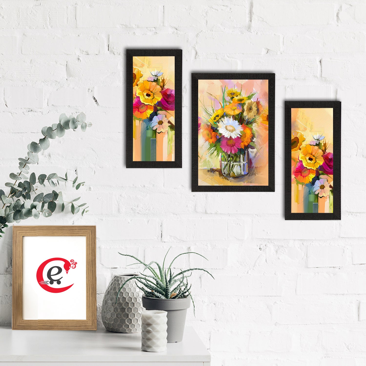 Set of 3 Botanical and Floral Satin Matt Textured UV Art Painting 1