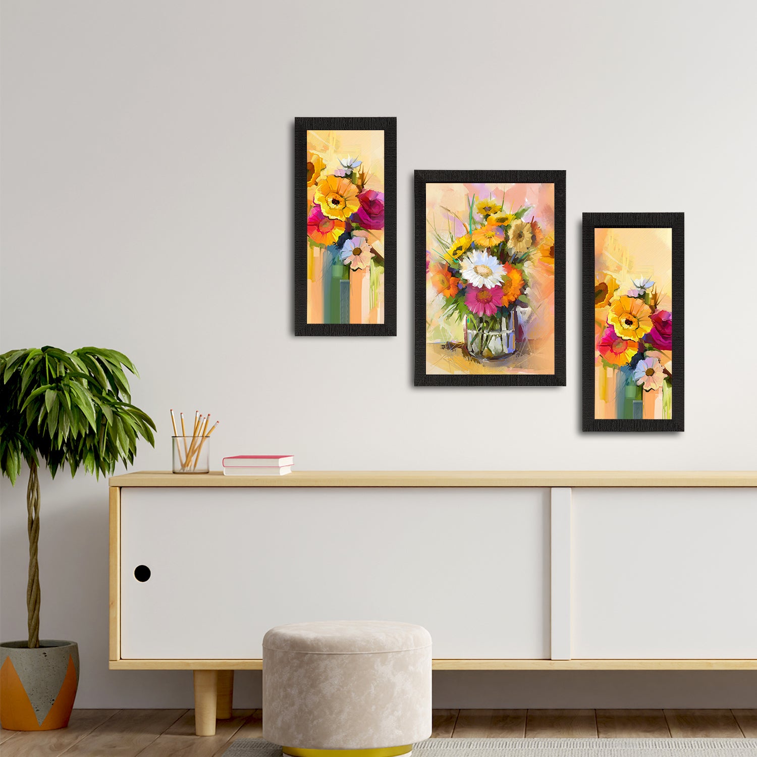 Set of 3 Botanical and Floral Satin Matt Textured UV Art Painting 2