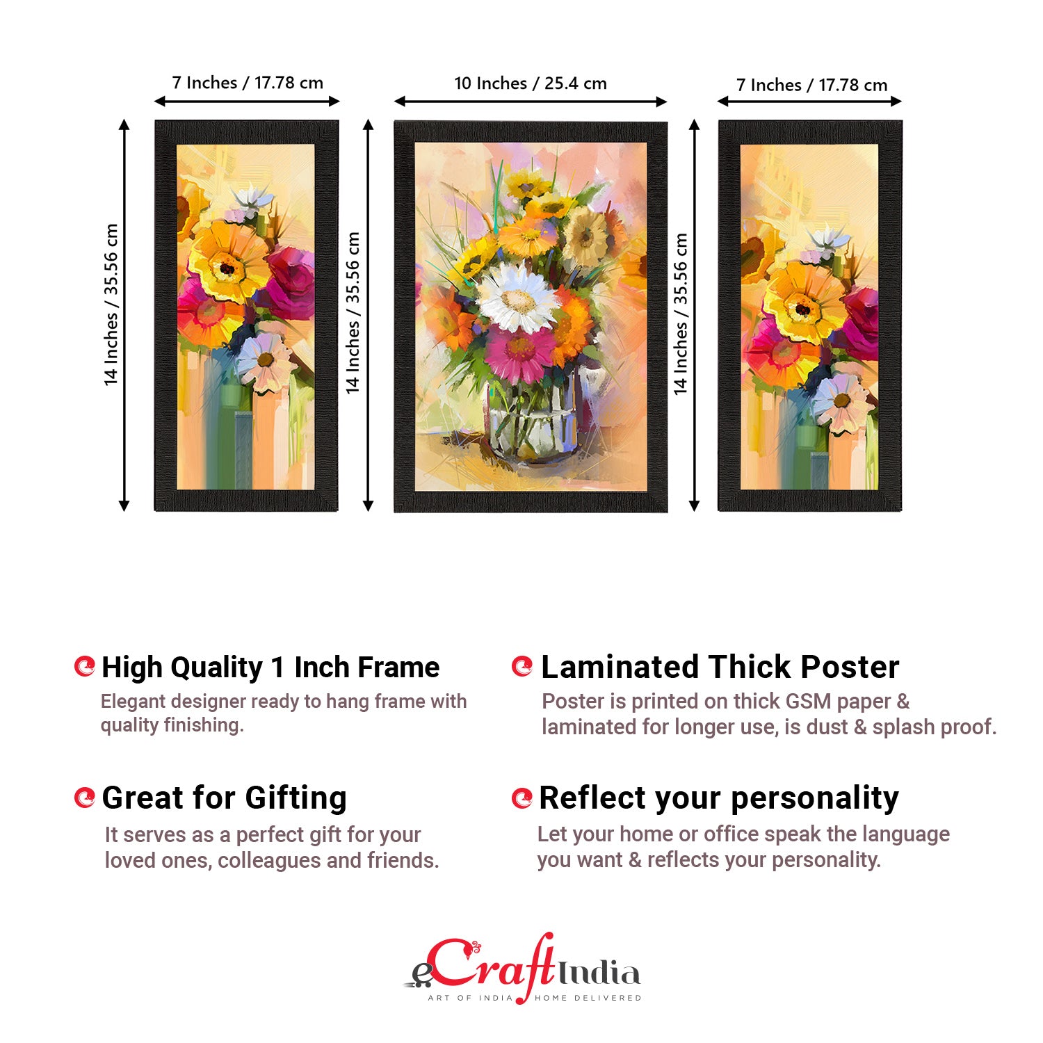 Set of 3 Botanical and Floral Satin Matt Textured UV Art Painting 3